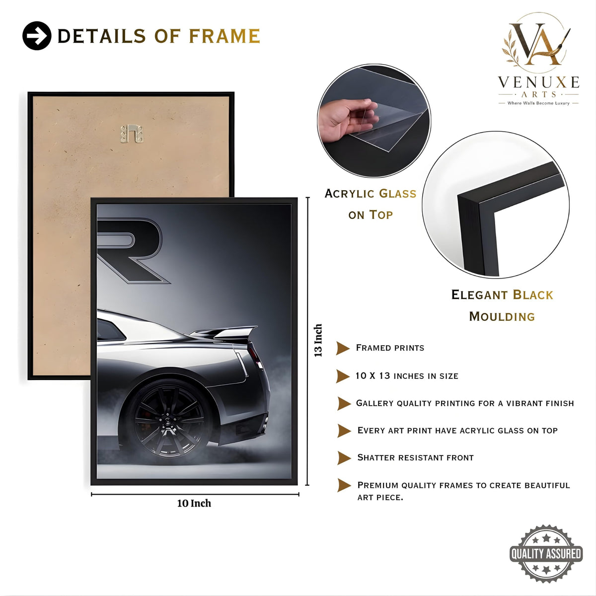VENUXE ARTS Set Of 3 Big Sports Cars Framed Posters Gift Items for Boys Room Wall Decoration Bedroom, Living Room, Office, Studio Décor | Car Poster Frame for Wall Décor