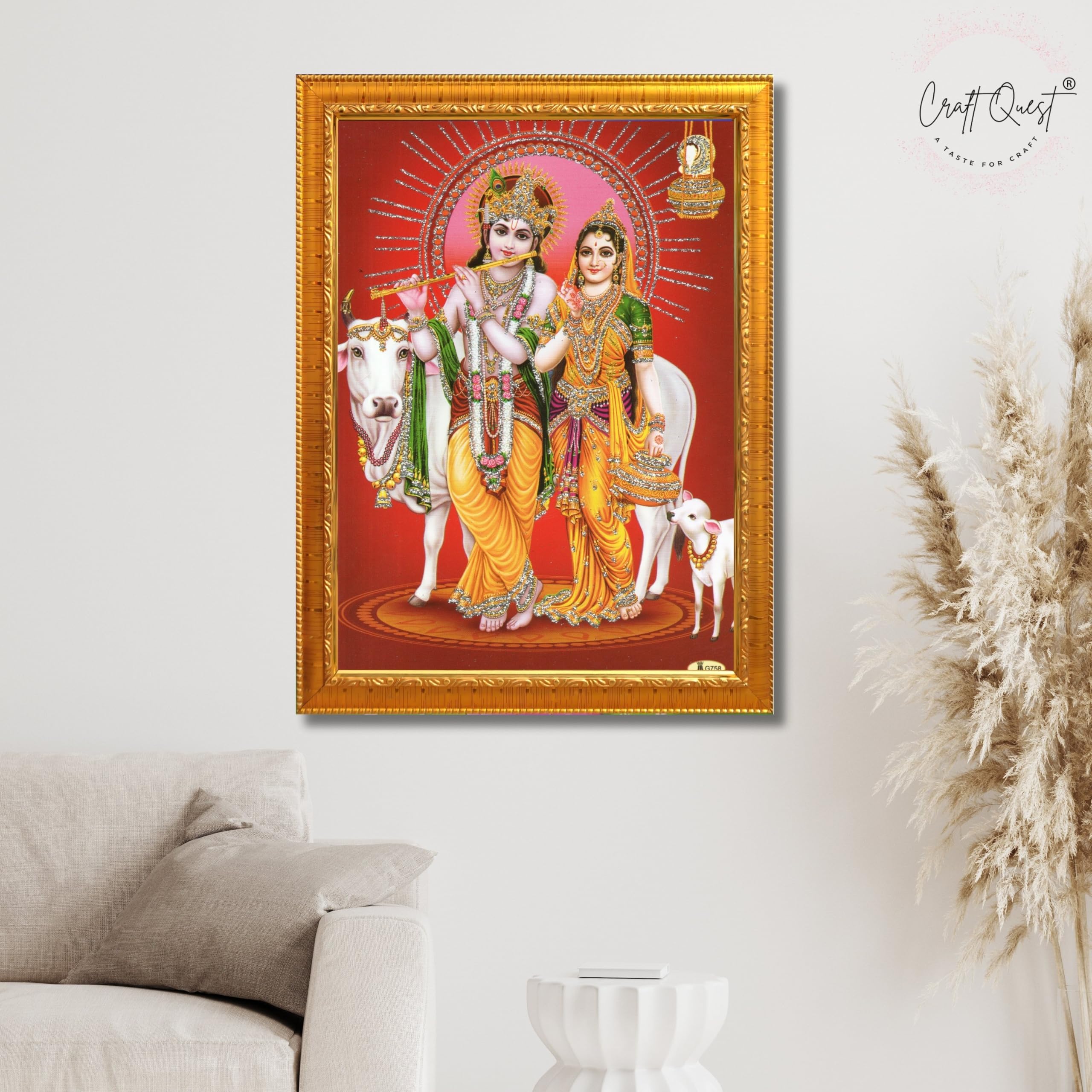 CRAFT QUEST Radha Krishna Photo Frame Wall Painting Framed Home Décor