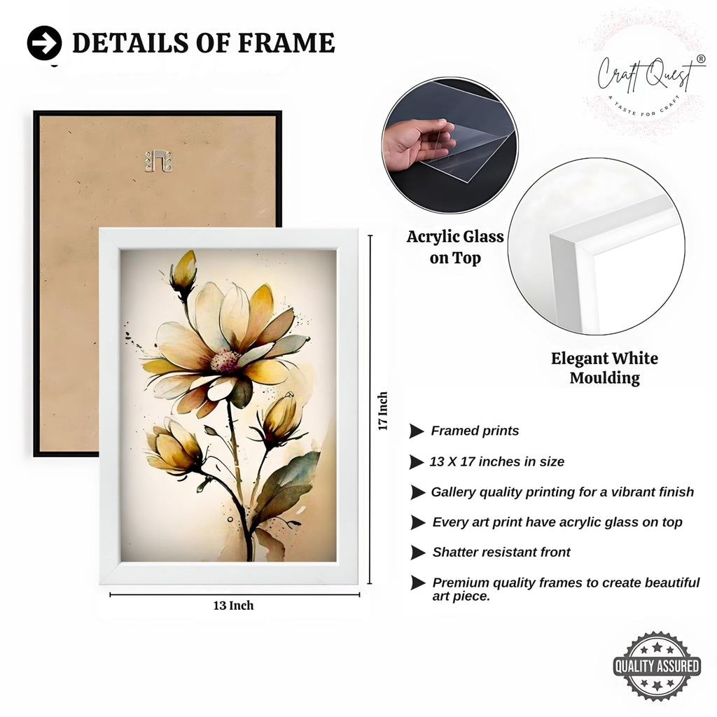 CRAFT QUEST Nature Inspired Triptych Flowers Abstract Wall Art | Set of 3 Frames for Home Decoration | Ideal for Living Room, Bedroom & Office