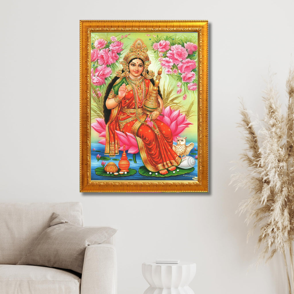 CRAFT QUEST Goddess Lakshmi Devi Dhana Vaibhav Laxmi Maa Wall Painting Framed Home Decor