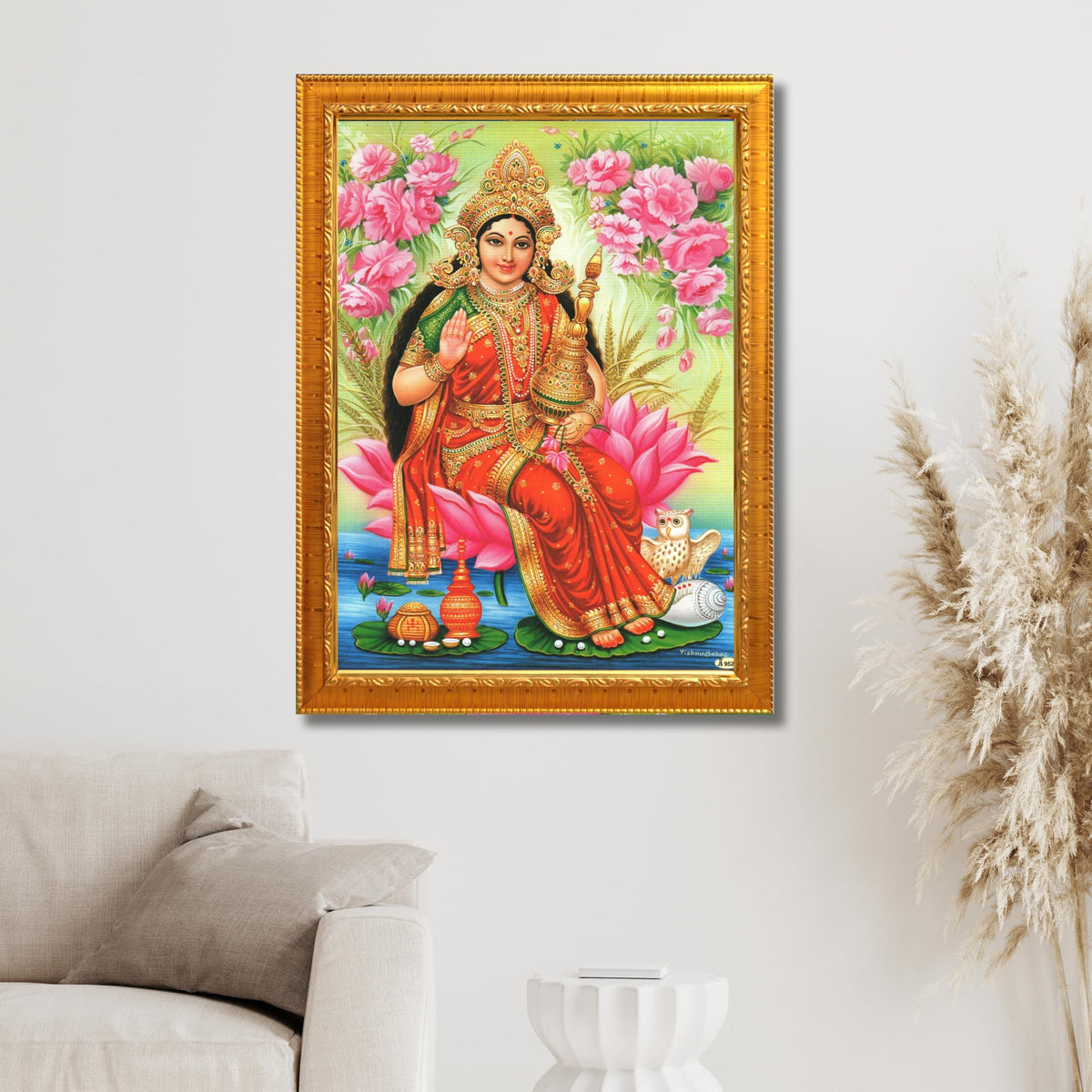 CRAFT QUEST Goddess Lakshmi Devi Dhana Vaibhav Laxmi Maa Wall Painting Framed Home Decor