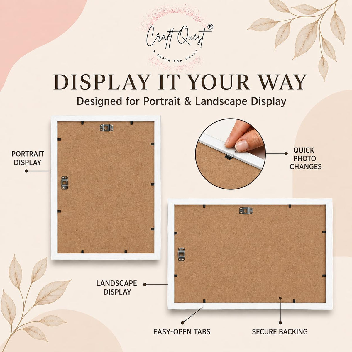 CRAFT QUEST 4X6 Inch Size synthetic Wall Mount Photo frames Single For Home Decoration, Living Room, Office Decoration (Natural, Set of 1)