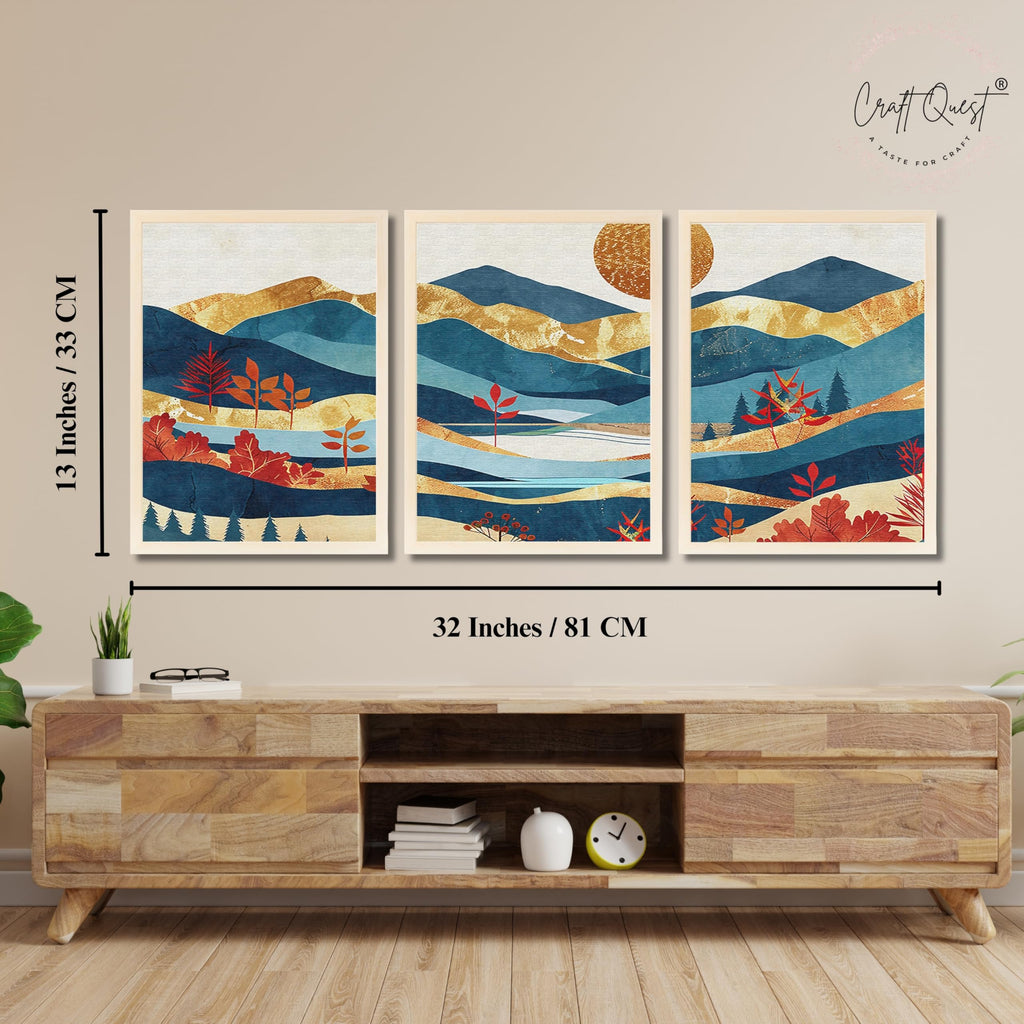 CRAFT QUEST Modern Art Pictures With Mountains & Trees Wall Art | Set of 3 Frames for Home Decoration | Ideal for Living Room, Bedroom & Offices