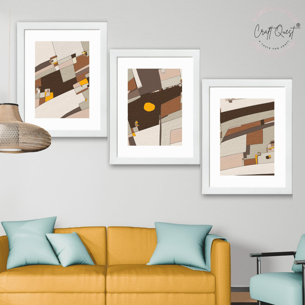 CRAFT QUEST Abstract Handdrawn Black Lines Contemporary Wall Decor | Set of 3 Frames for Home Decoration | Ideal for Living Room, Bedroom & Offices