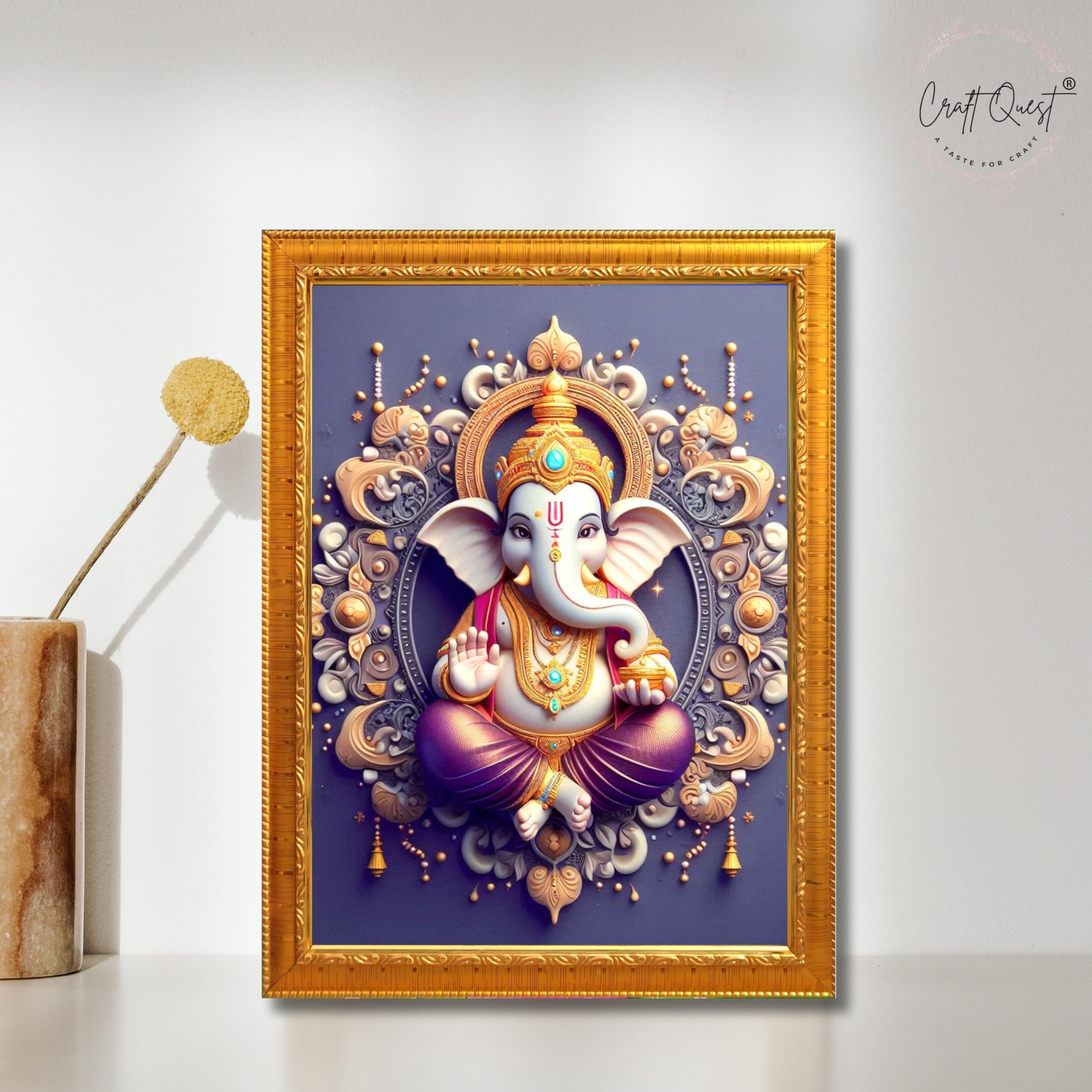 CRAFT QUEST Lord Ganesh Ganpati Ganapathi Hanging Wall Painting Framed For Home Décor