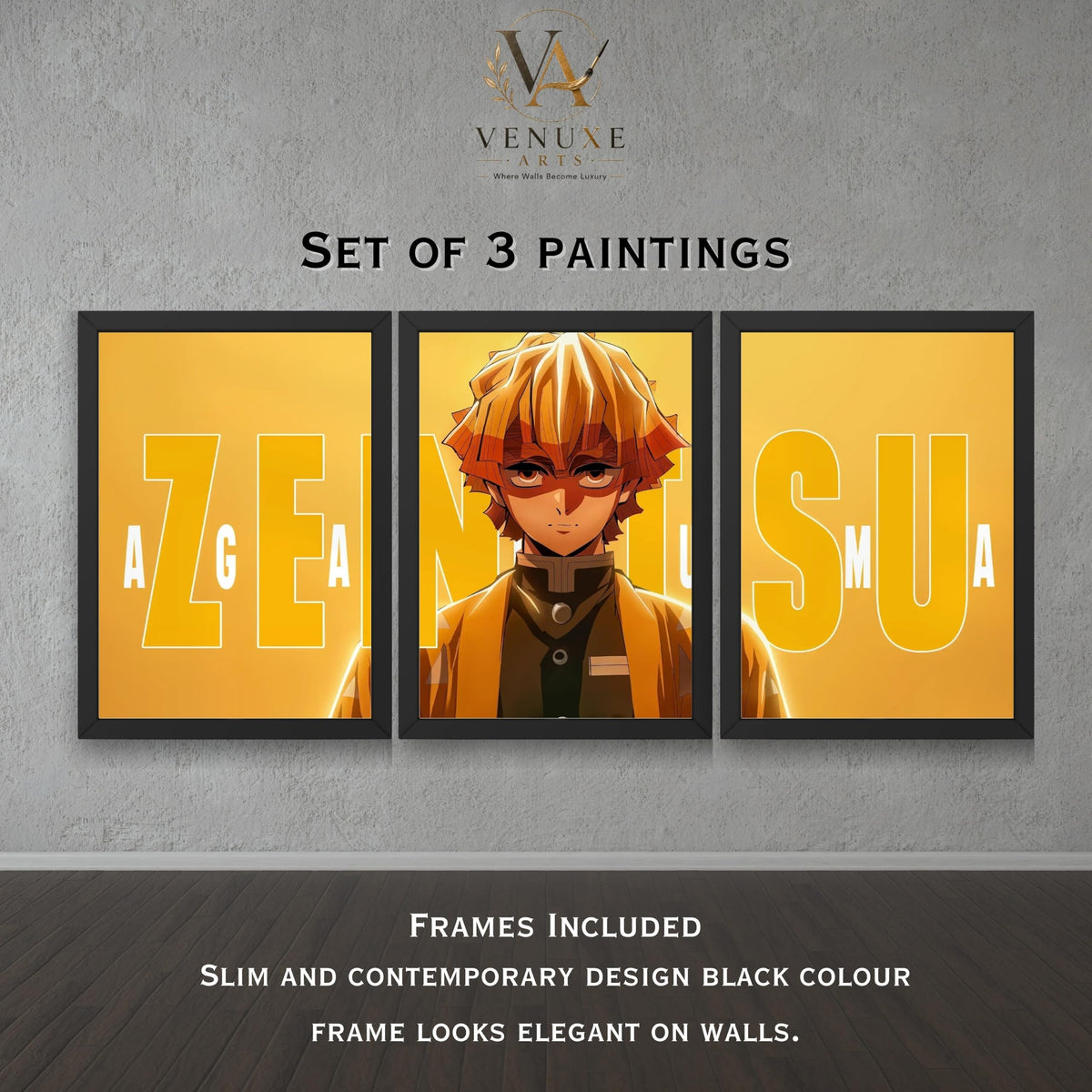 VENUXE ARTS Set Of 3 Anime Characters Wall Framed |Anime Characters Framed Poster for Living Room Bedroom Gaming Room Studio Wall Decor