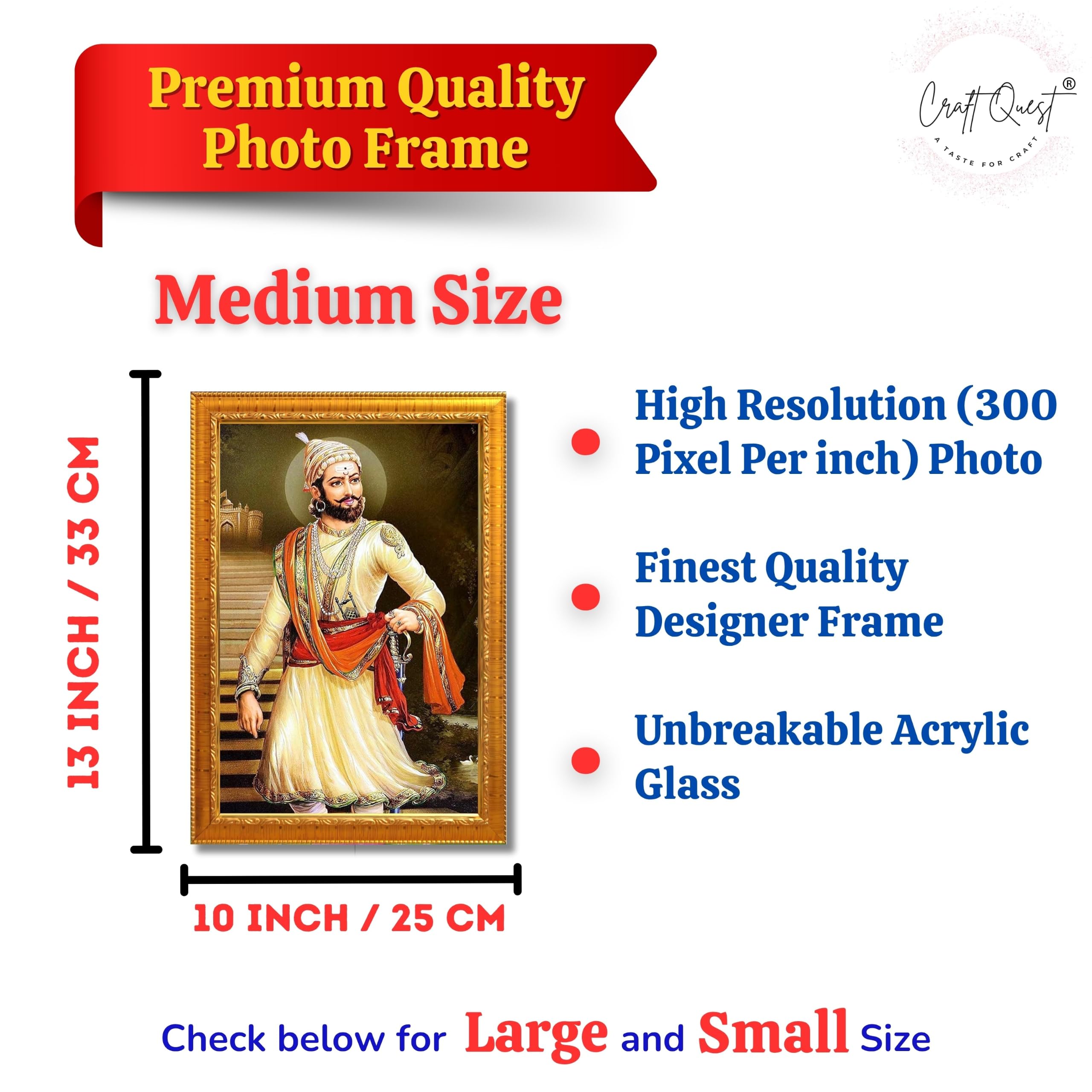 CRAFT QUEST Chattrapati Shivaji Maharaj Wall Photo Frame With Acrylic Sheet | For Living, Pooja Room | Home Decoration Item | Best Gifting Option