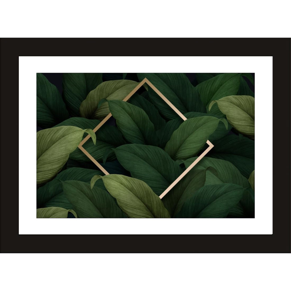 CRAFT QUEST Abstract Digital Urban Flora Modern Art Painting Poster Frame for Home & Office Wall Decoration - Portrait, Wall Display (Black, 14x10 Inch Frame with Art Print) (Tropical Reverie)