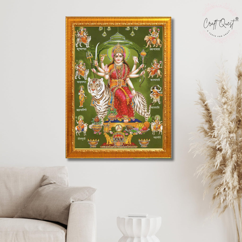 CRAFT QUEST Durga Maa Nav Navadurga Navdurga Wall Painting Framed Home Decor Items
