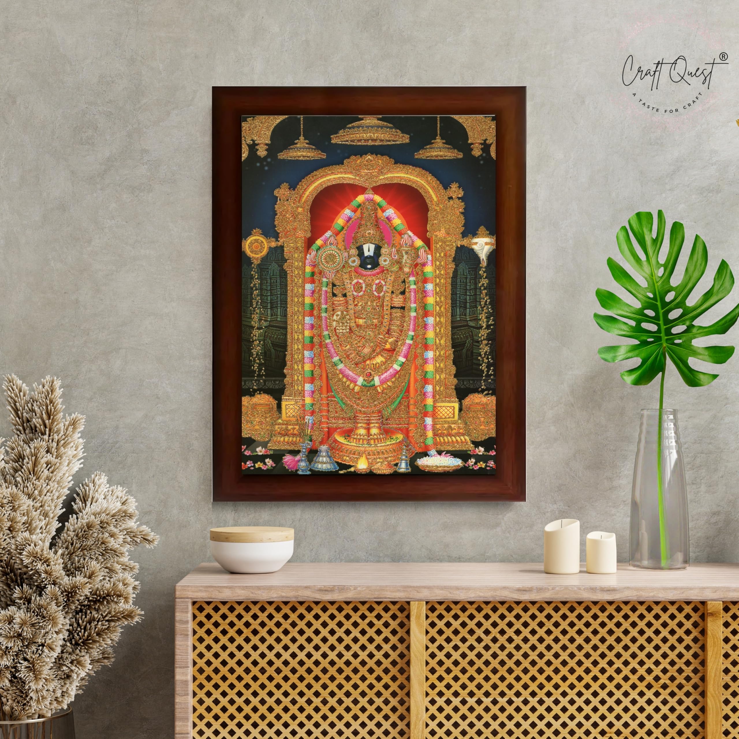 CRAFT QUEST Tirupati Balaji Lord Venkateshwara Swamy Wall Painting Framed Home Décor