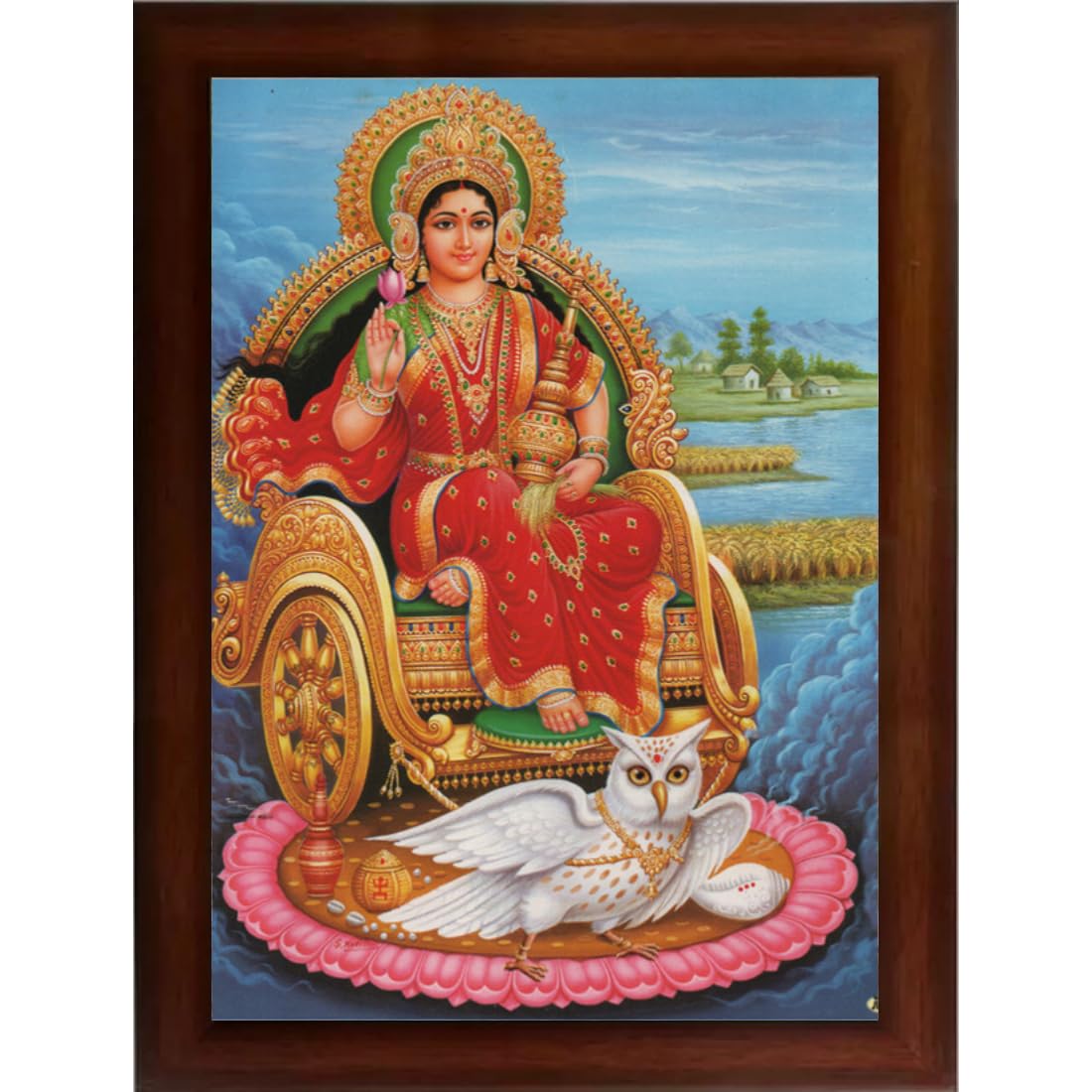 CRAFT QUEST Goddess Lakshmi Devi on Owl Wall Painting Frame Home Decor