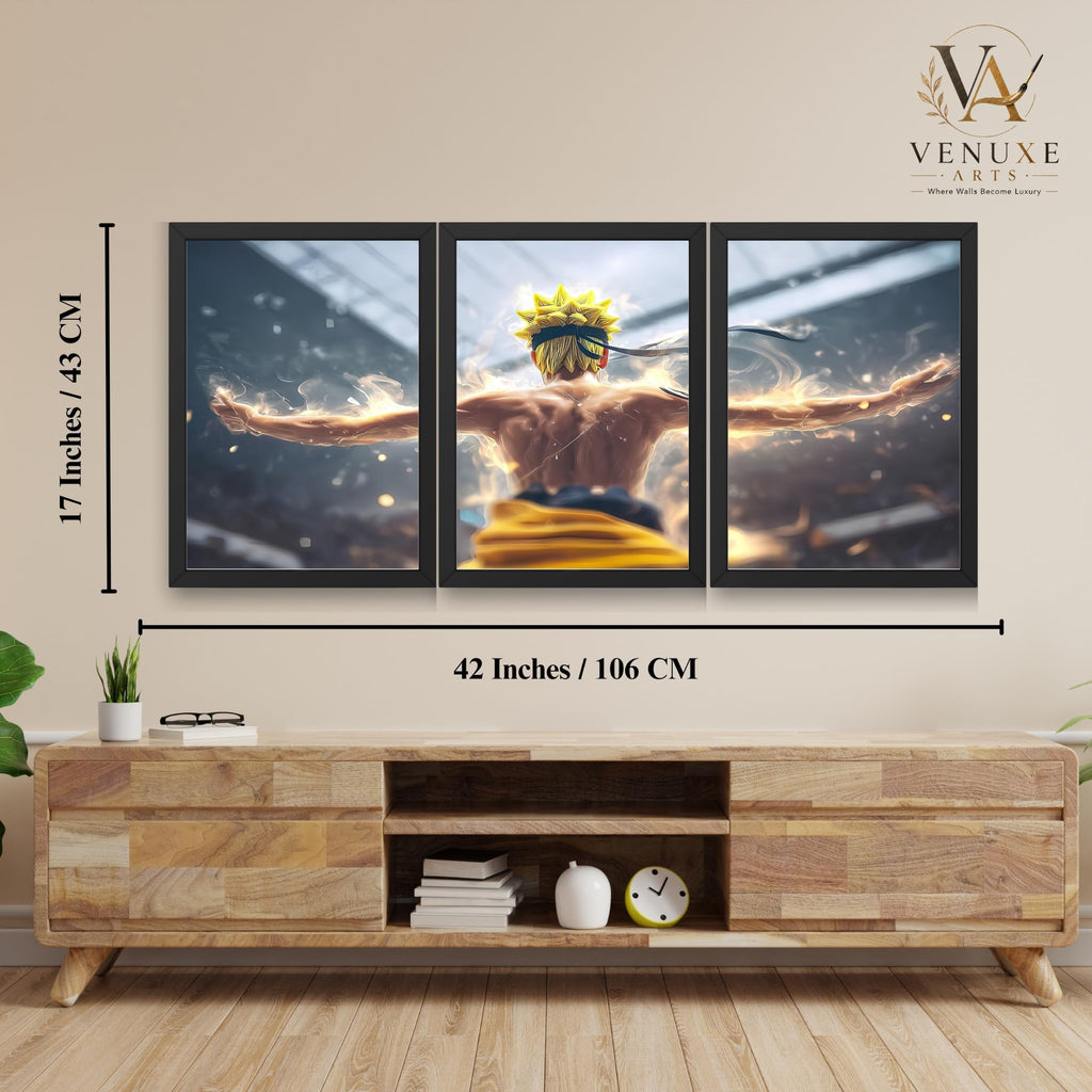 VENUXE ARTS Set Of 3 Anime Characters Wall Framed |Anime Characters Framed Poster for Living Room Bedroom Gaming Room Studio Wall Decor