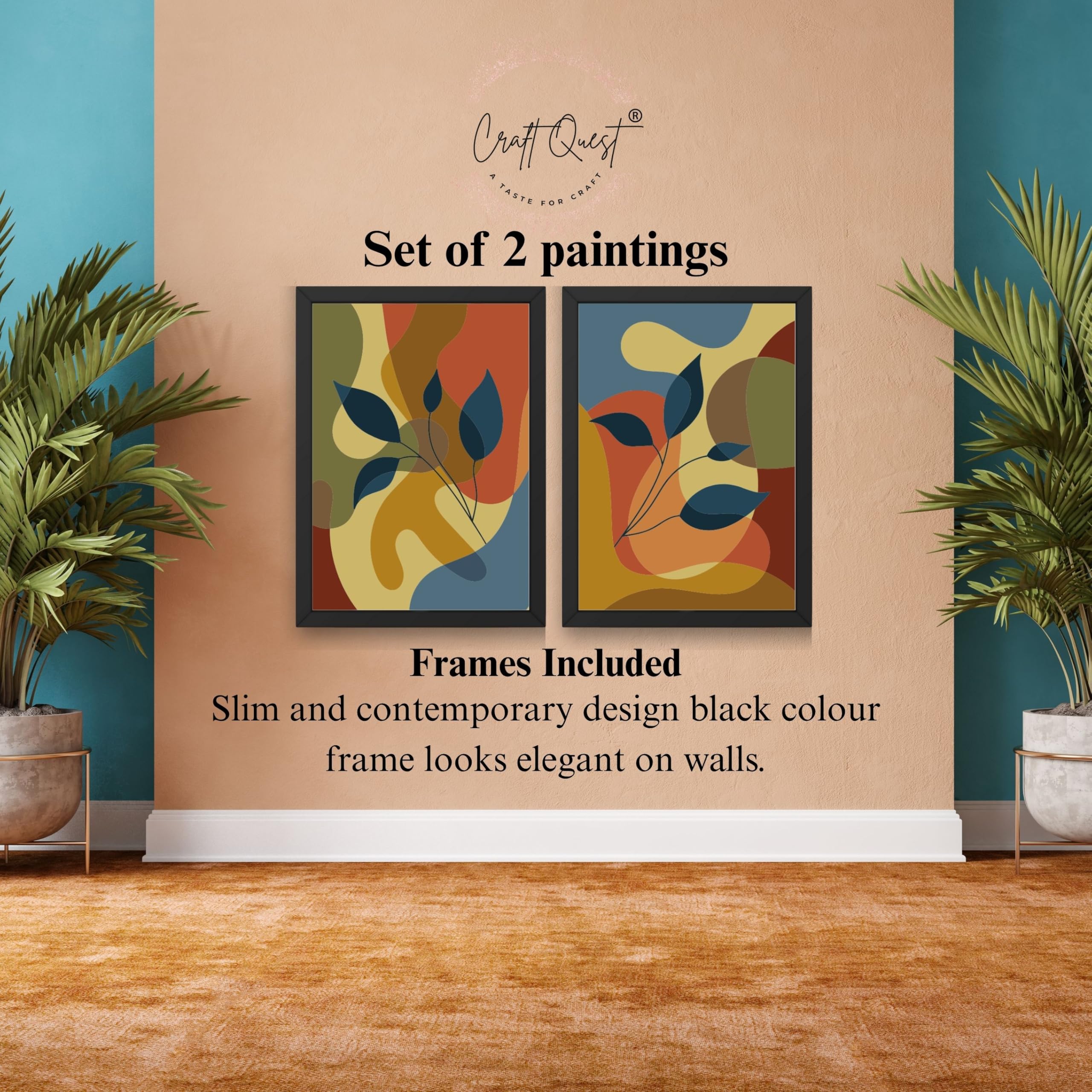CRAFT QUEST Wall Art Decor Paintings | Set of 2 Floral Art Frames for Home Decoration | Ideal for Living Room, Bedroom & Office