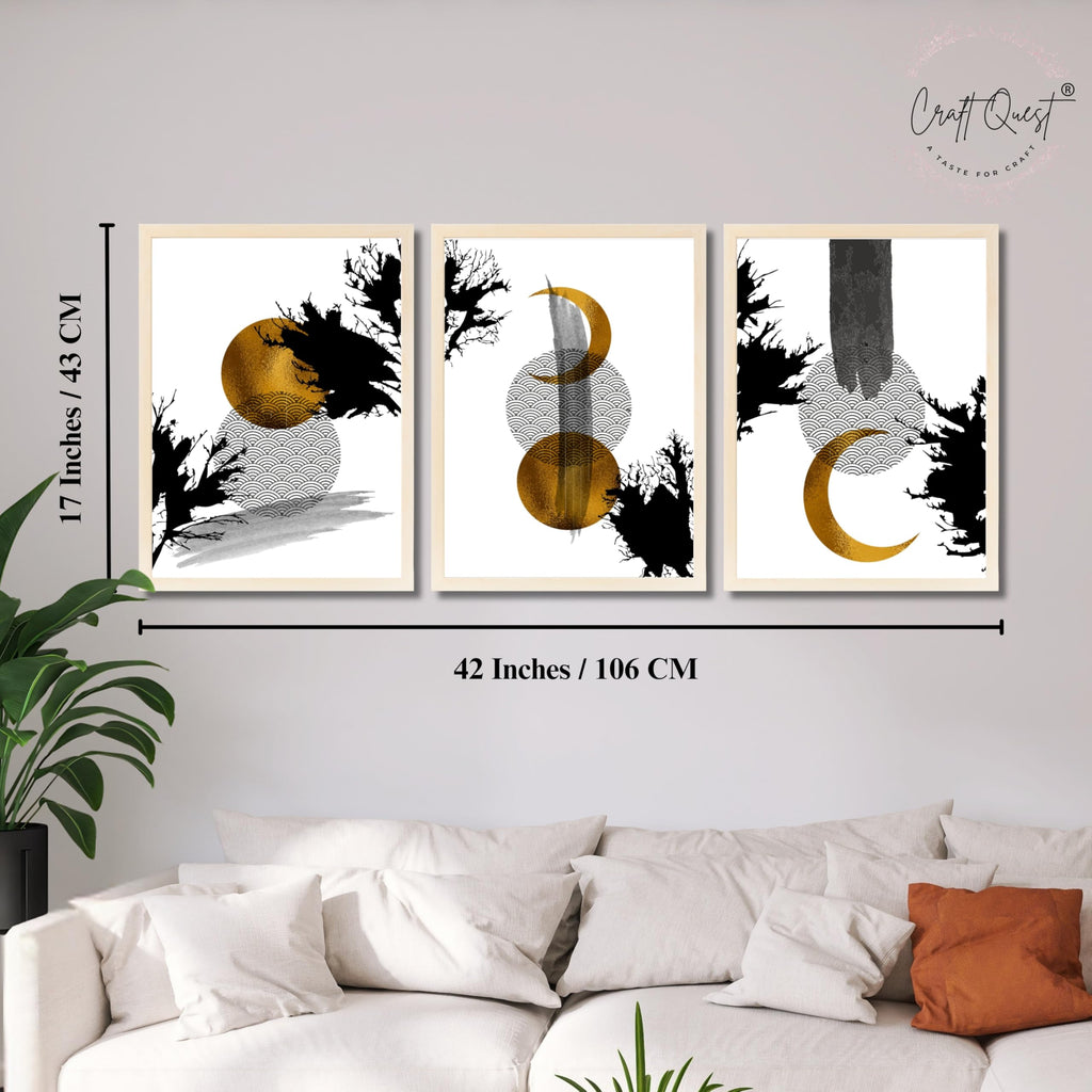 CRAFT QUEST Wall Art Decor Paintings | Set of 3 Abstract Wall Art Frames for Home Decoration | Ideal for Living Room, Bedrooms & Office