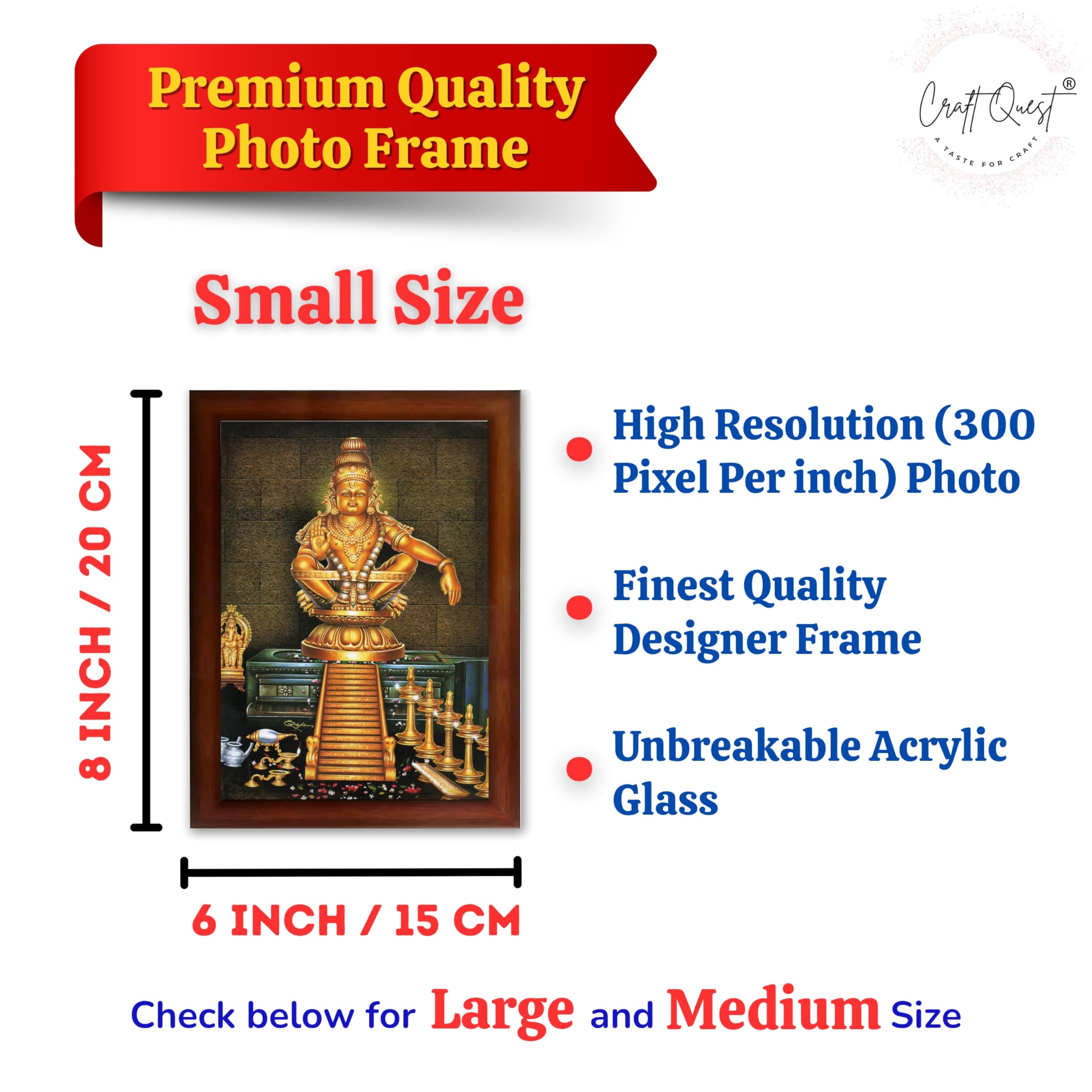 CRAFT QUEST Lord Ayyappa Swamy Ayyappan Iyyappan Photo Frame For Wall Painting,Temple, Pooja, Home Décor Items