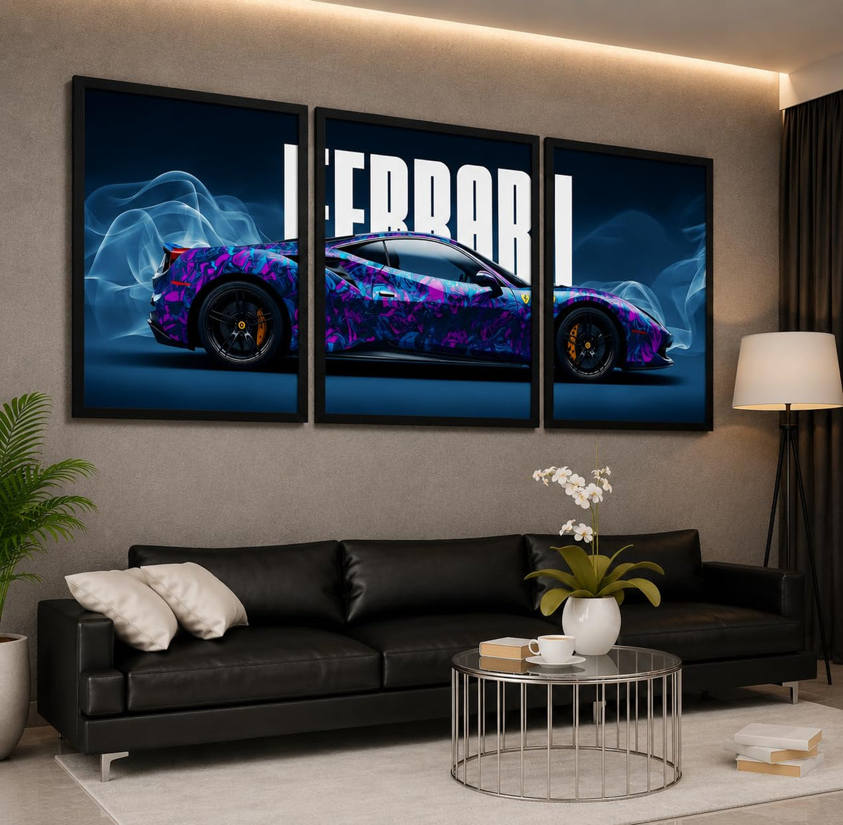 VENUXE ARTS Set Of 3 Big Sports Cars Framed Posters Gift Items for Boys Room Wall Decoration Bedroom Living Room Office Studio Décor | Car Poster Frame for Wall Décor