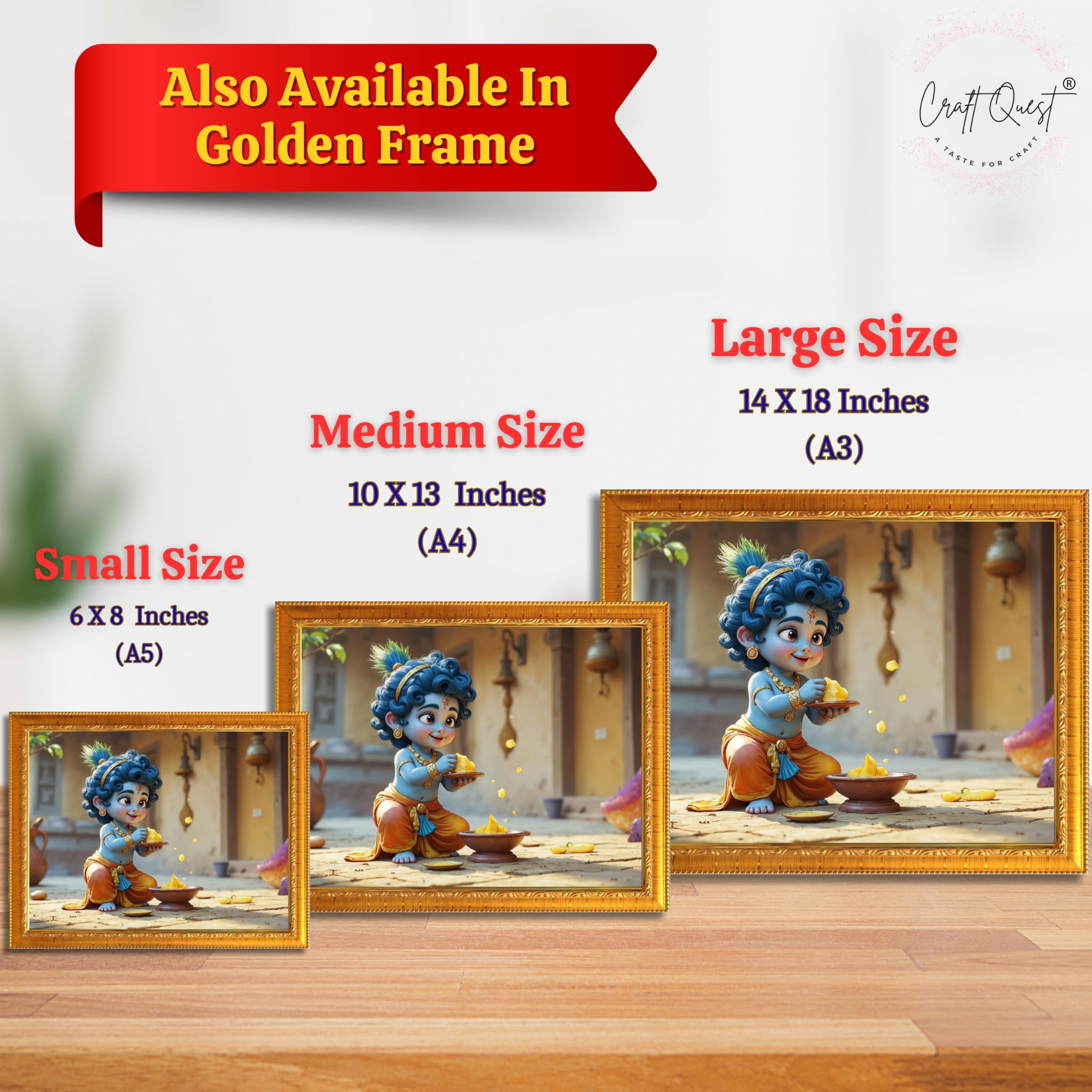 CRAFT QUEST Shri Bal Gopal Painting | Baby Krishna Photo Frame | Krishna Photo Frames for Walls, Home, Living Room and Home Décor