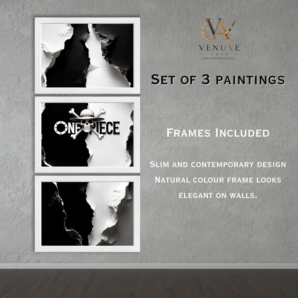 VENUXE ARTS Set Of 3 Anime Characters Wall Framed |Anime Characters Framed Poster for Living Room Bedroom Gaming Room Studio Wall Decor