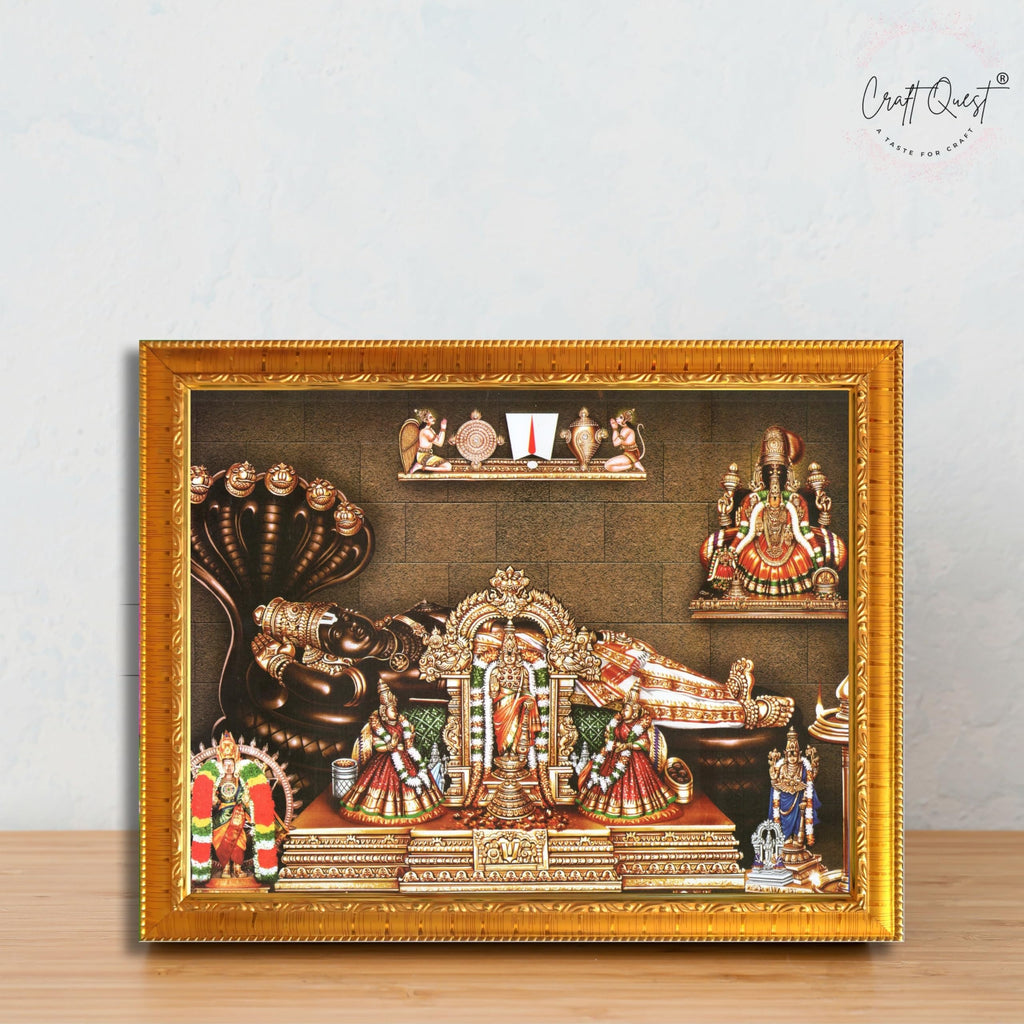 CRAFT QUEST Srirangam Ranganatha Swamy Ranganathar Perumal Wall Painting Framed | South God Picture Frame for Home, Office, Temple & Gifting