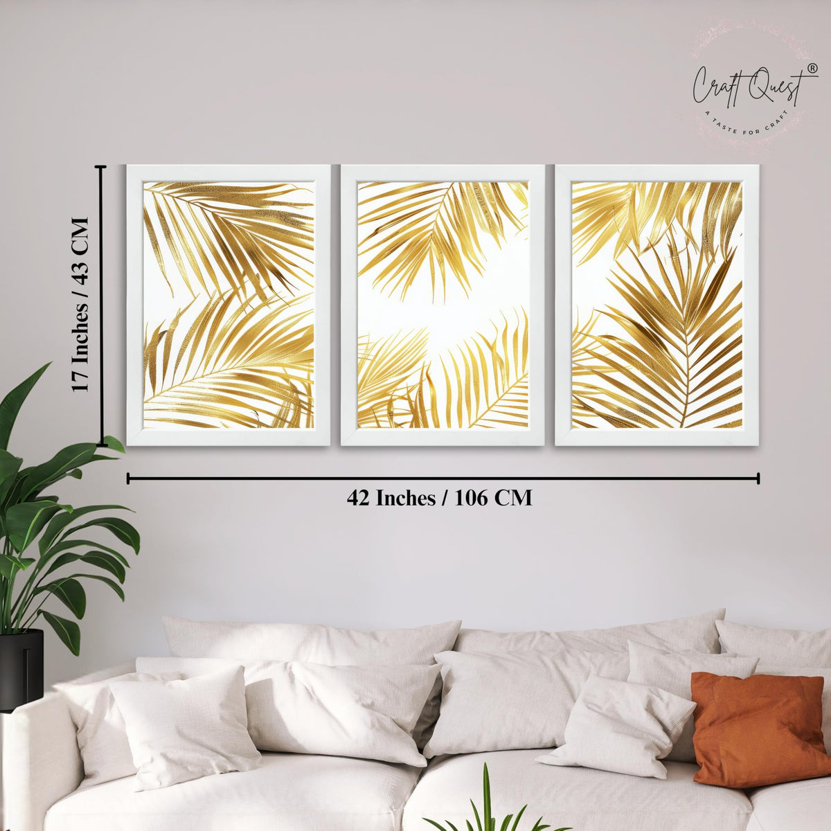 CRAFT QUEST Nature Inspired Abstract Plants Geometry Wall Art | Set of 3 Frames for Home Decoration | Ideal for Living Room, Bedroom & Offices