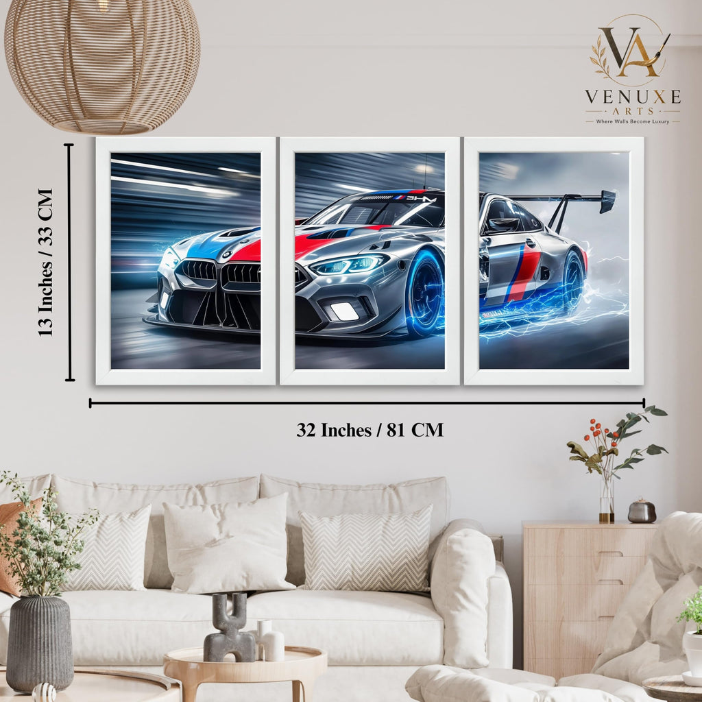 VENUXE ARTS Set Of 3 Big Sports Cars Framed Posters Gift Items for Boys Room Wall Decoration Bedroom Living Room Office Studio Décor | Car Poster Frame for Wall Décor