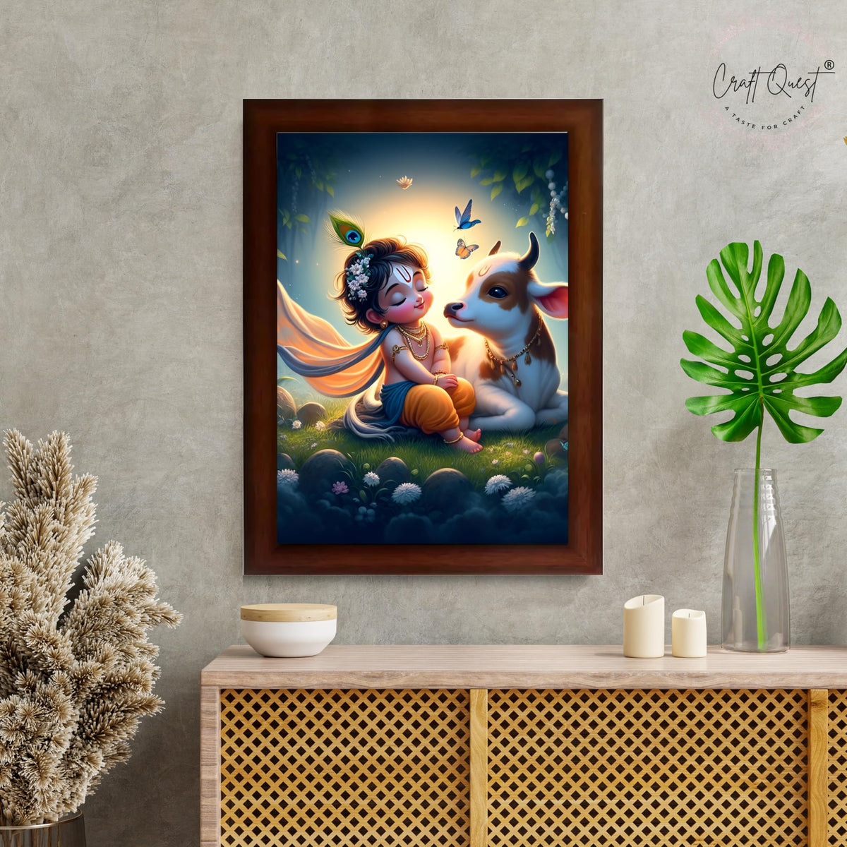 CRAFT QUEST Cute Bal Gopal HD Print | Premium Transparent Frame for Home Temple, Office Desk, Car Dashboard