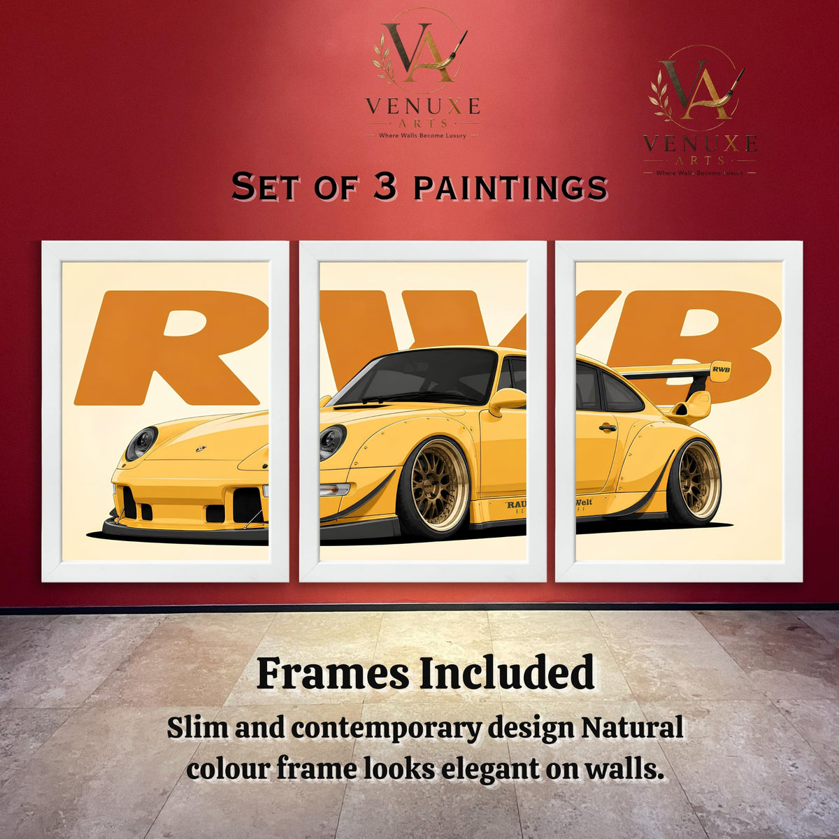 VENUXE ARTS Set Of 3 Big Sports Cars Framed Posters Gift Items for Boys Room Wall Decoration Bedroom Living Room Office Studio Décor | Car Poster Frame for Wall Décor