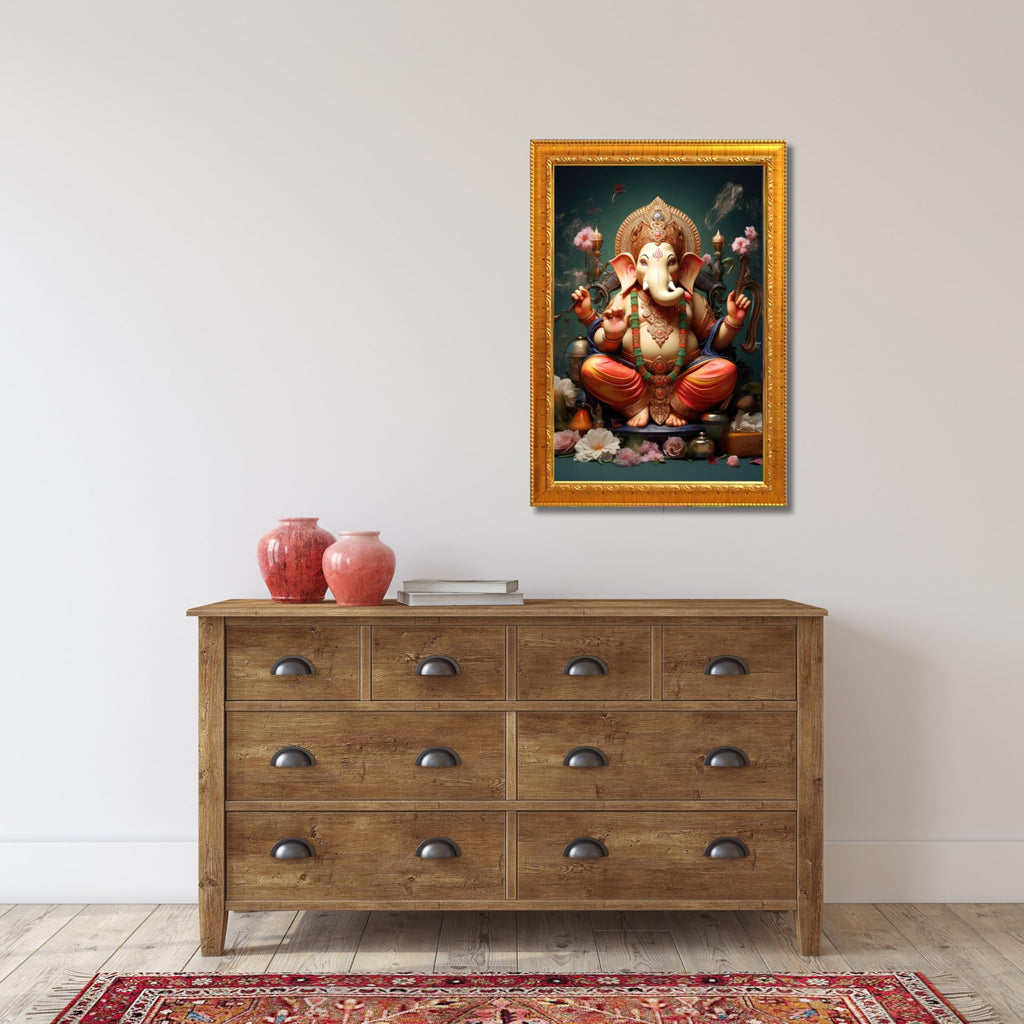 CRAFT QUEST Lord Ganesha Ganpati ji Abstract Modern Wall Painting With Frame For Home and Pooja,Office Décor