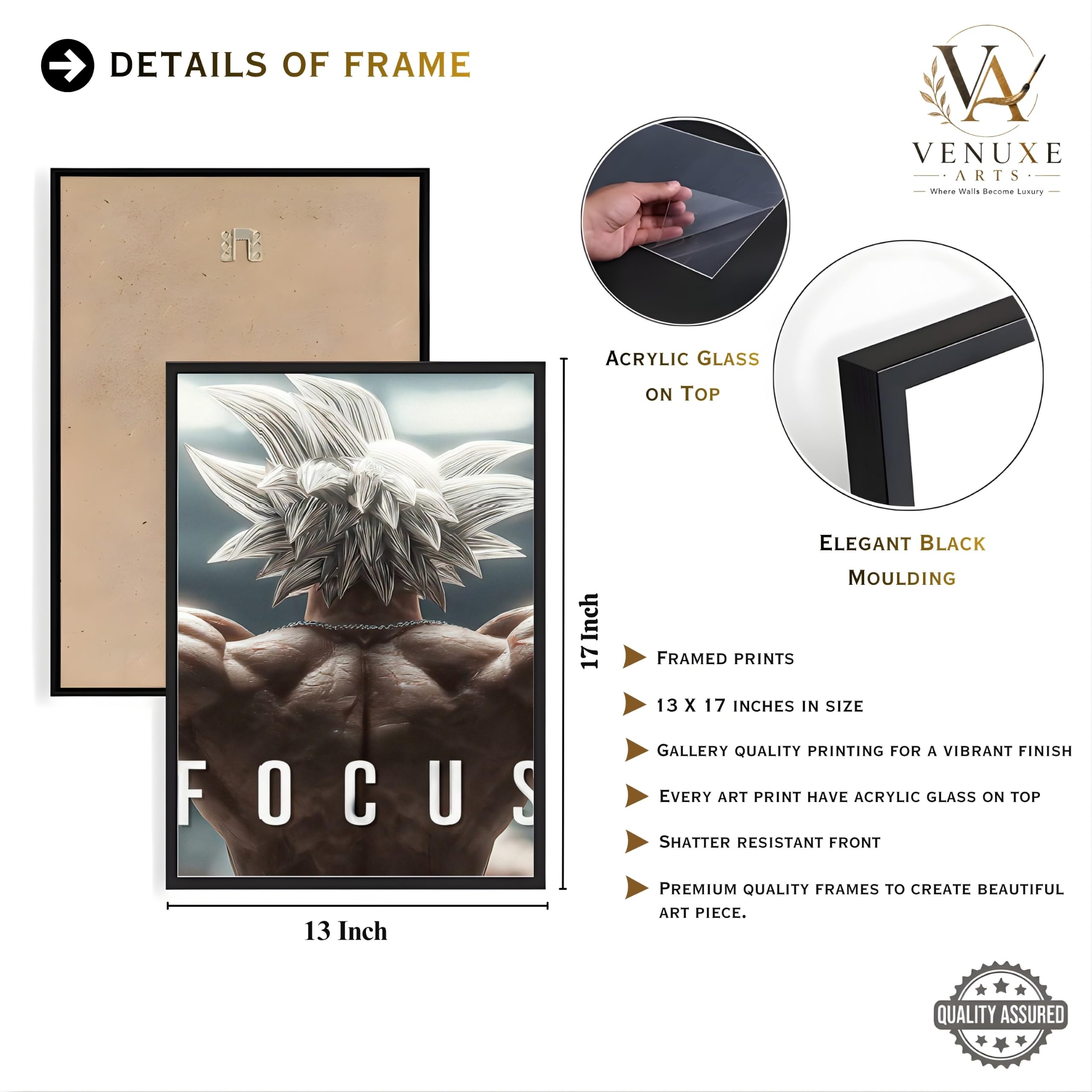 VENUXE ARTS Set Of 3 Anime Characters Wall Framed |Anime Characters Framed Poster for Living Room Bedroom Gaming Room Studio Wall Decor