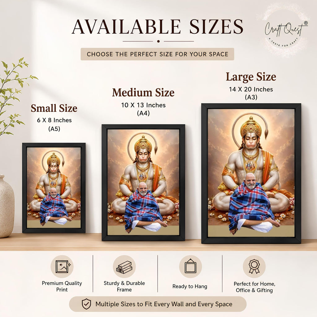CRAFT QUEST Neem Karoli Baba Maharaj Ji Smiling Portrait Photo Frame for Wall | Spiritual Guru Religious Wall Art | Devotional Photo for Home, Mandir, Puja Room & Gifting