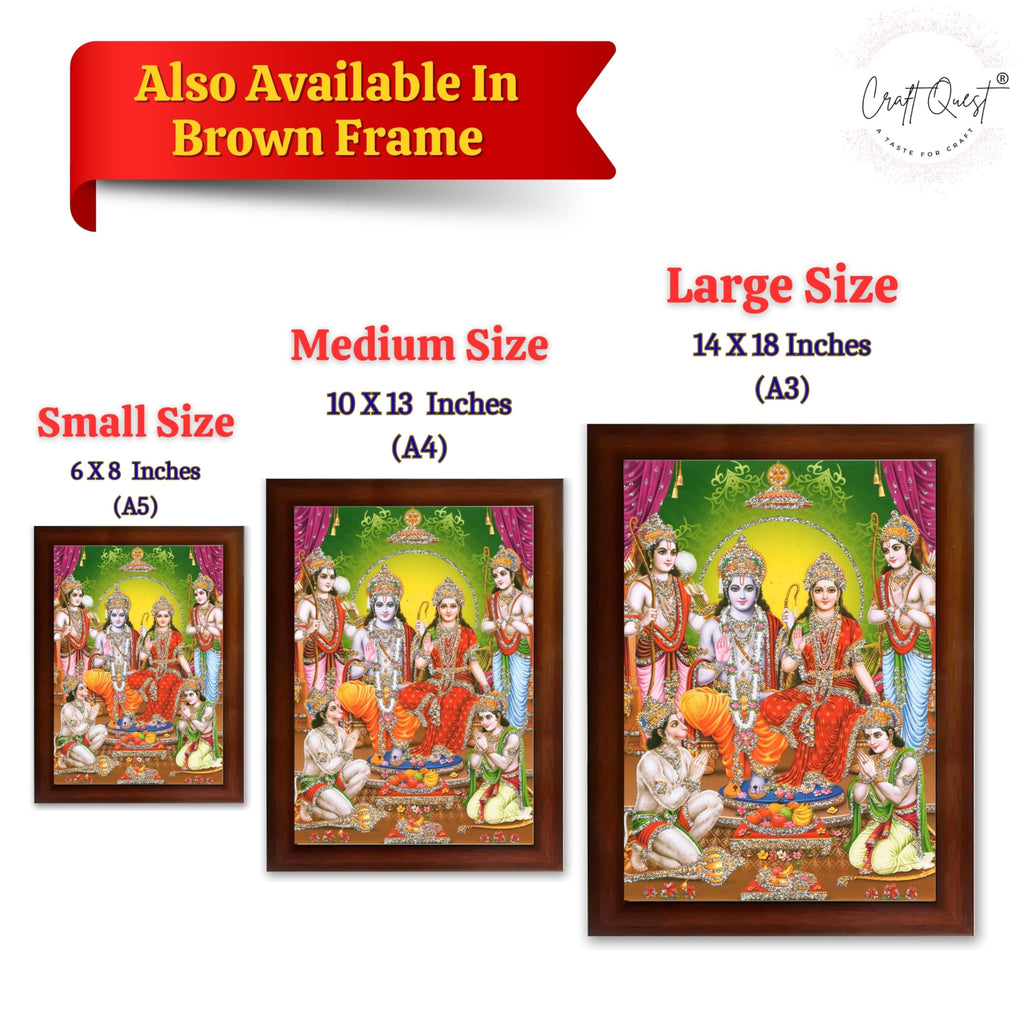 CRAFT QUEST Ram Darbar Lord Shri Rama Sita Parivar Family Wall Painting Framed Home and Pooja Decor