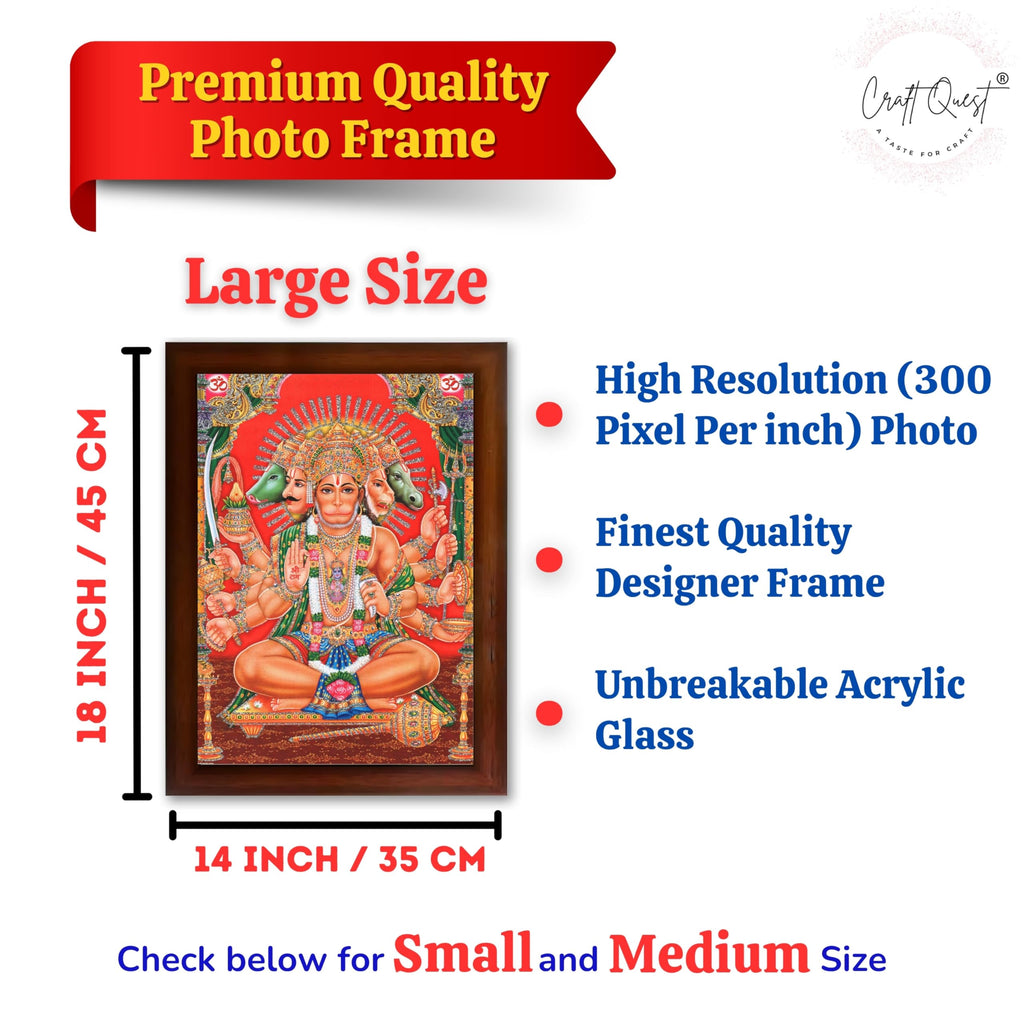 CRAFT QUEST Panchmukhi Hanuman JI | Bajrangbali Religious Photo frame Decorative Item Synthetic frame