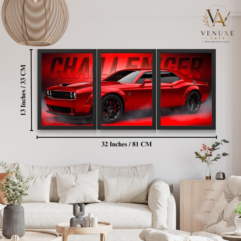 VENUXE ARTS Set Of 3 Big Sports Cars Framed Posters Gift Items for Boys Room Wall Decoration Bedroom, Living Room, Office, Studio Décor | Car Poster Frame for Wall Décor