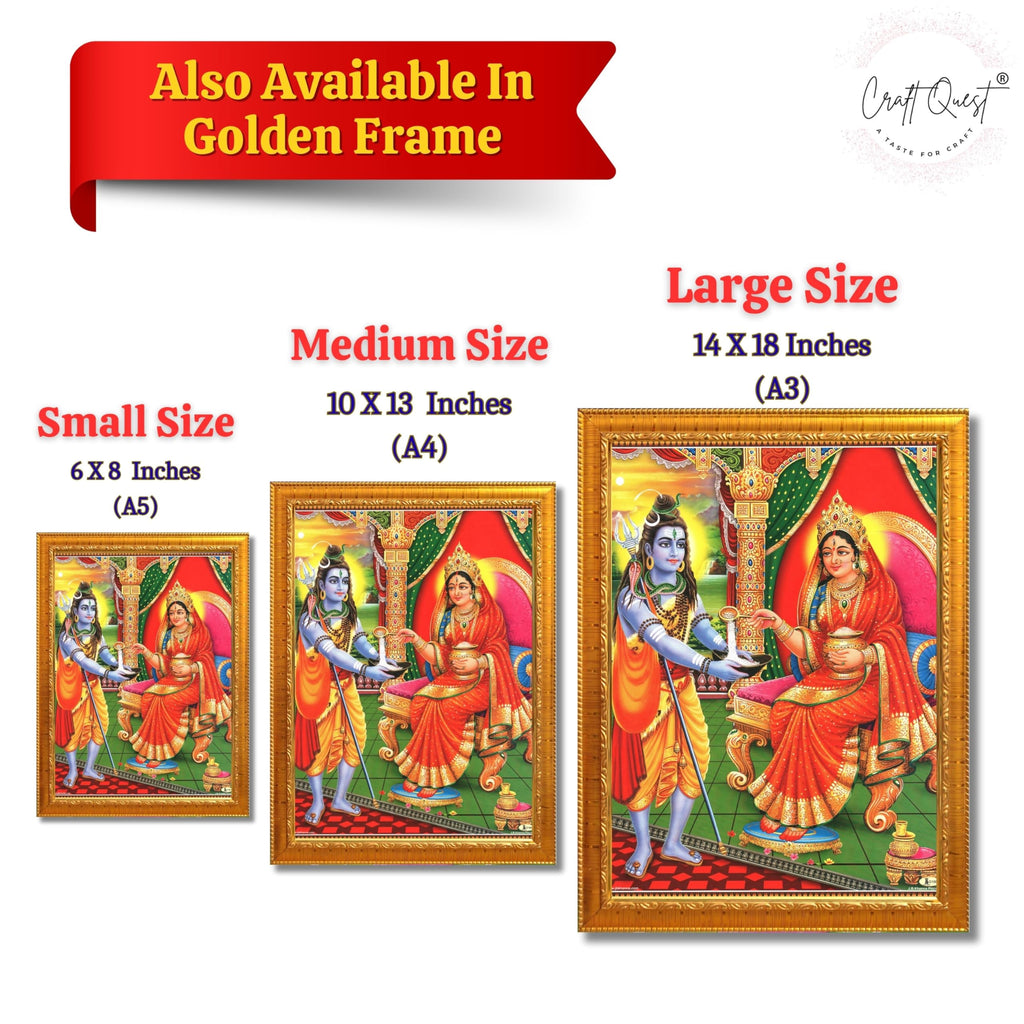 CRAFT QUEST Shiva & Maa Annapurna devi sitting on throne photo frame with with Acrylic glass, for Kitchen Worship