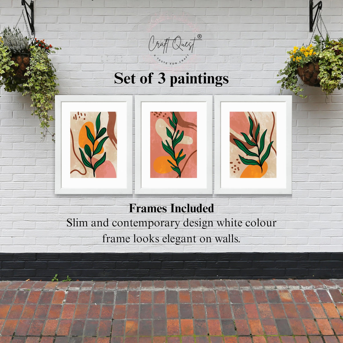 CRAFT QUEST Wall Art Decor Paintings | Set of 3 BOHO Wall Art Frames for Home Decoration | Ideal for Living Room, Bedrooms & Office
