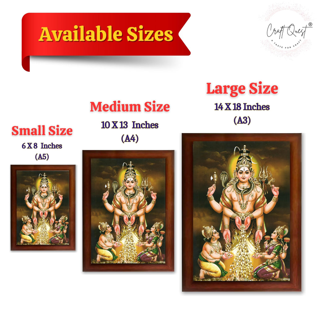 CRAFT QUEST Swarnakarshana Bhairava Swamy With Lakshmi Devi and Kuber Bhagwan Wall Photo Frame | South God Picture Frame for Home, Office, Temple & Gifting