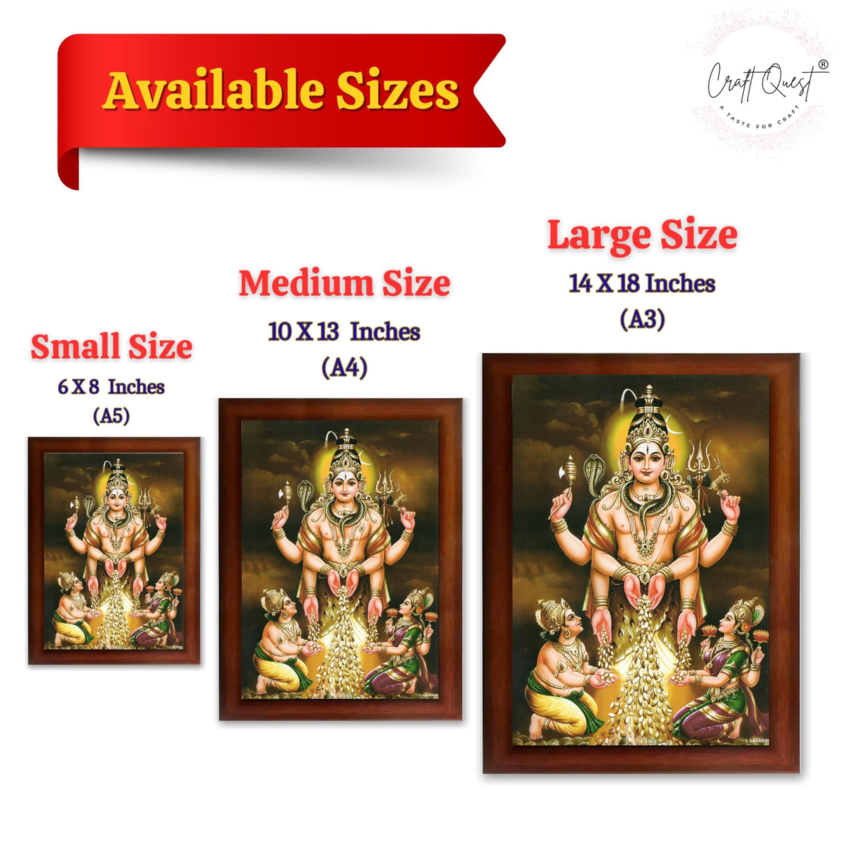 CRAFT QUEST Swarnakarshana Bhairava Swamy With Lakshmi Devi and Kuber Bhagwan Wall Photo Frame | South God Picture Frame for Home, Office, Temple & Gifting