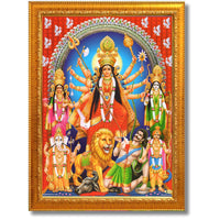 CRAFT QUEST Durga mata Mahishasura Mardini | Mahisasur Mardhini Durga Wall Painting Framed, Goddess Religious Photo Frame With Acrylic Glass