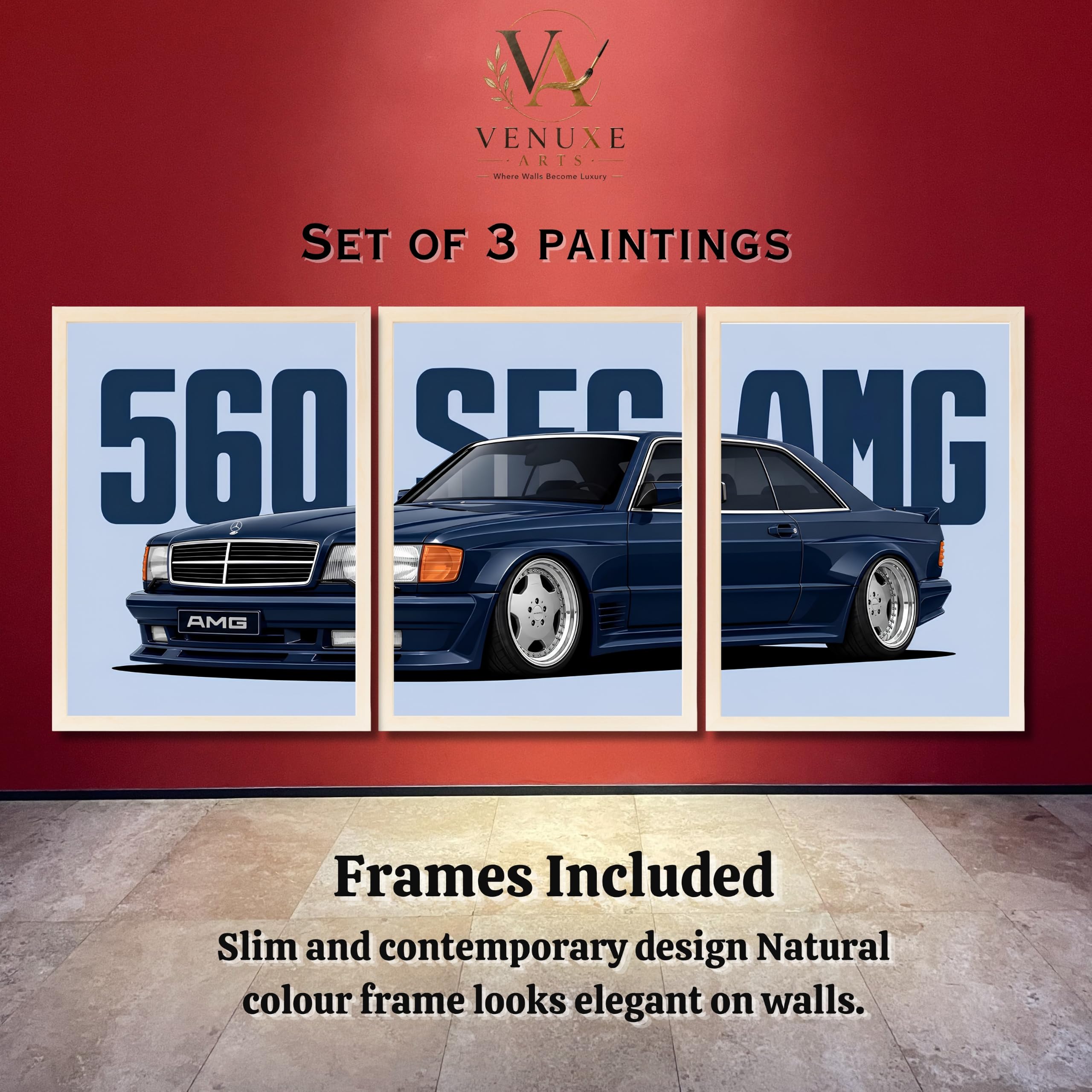 VENUXE ARTS Set Of 3 Big Sports Cars Framed Posters Gift Items for Boys Room Wall Decoration Bedroom Living Room Office Studio Décor | Car Poster Frame for Wall Décor