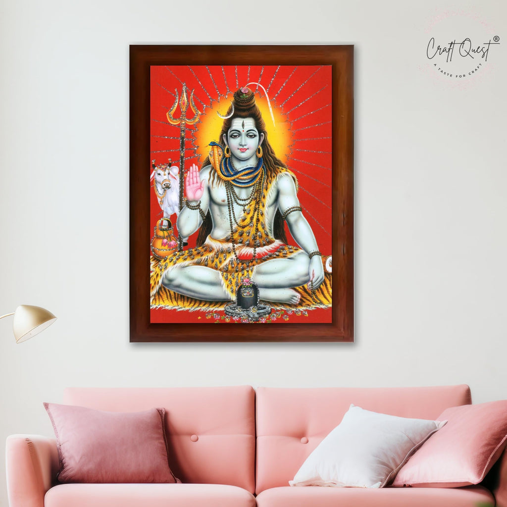 CRAFT QUEST God Shiv Shiva Wall Painting | Premium Framed Hindu God Wall Art | Spiritual Mahadev Poster for Living Room, Bedroom, Office, Meditation & Temple Décor |