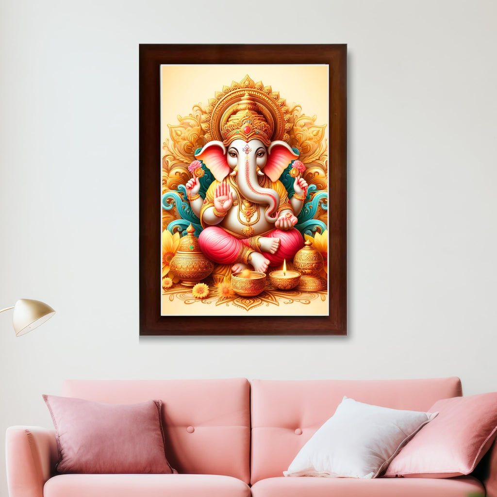 CRAFT QUEST Lord Ganesha Modern Wall Art Painting With Frame For Pooja, Home and Office Decor