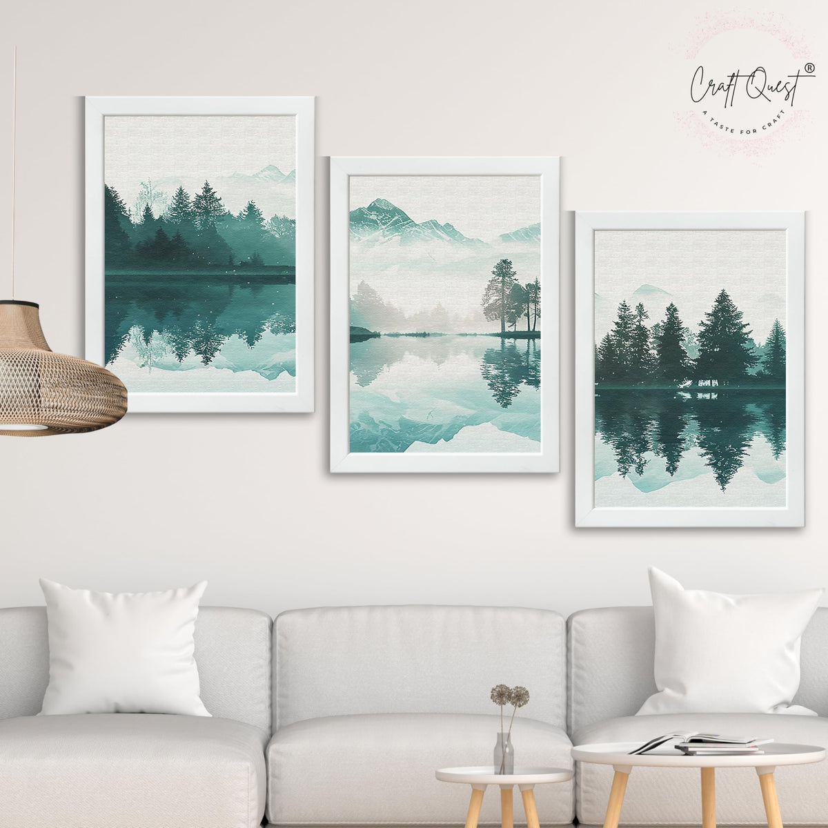 CRAFT QUEST Nature Inspired Series Paintings With Trees & Mountains Wall Art | Set of 3 Frames for Home Decoration | Ideal for Living Room, Bedroom & Offices