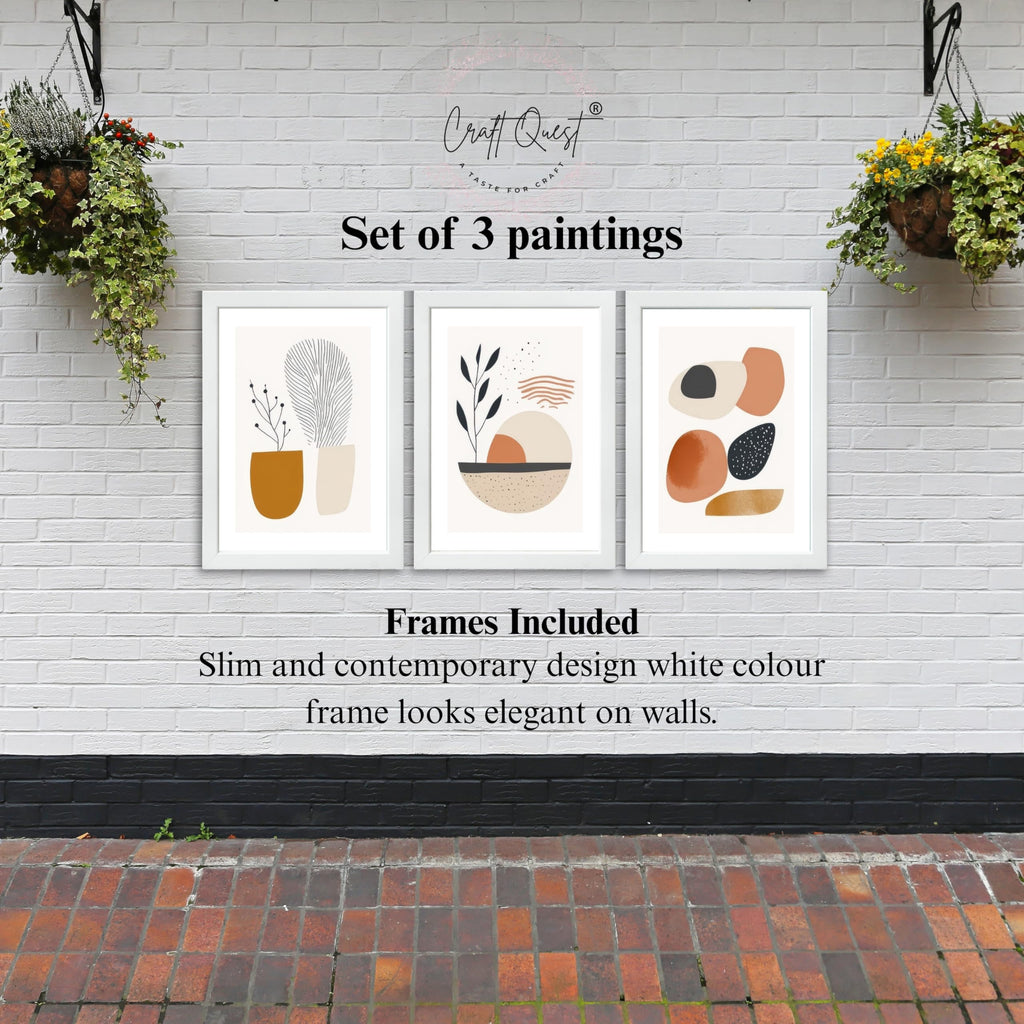 CRAFT QUEST Contemporary Organic Abstract Wall Art | Set of 3 Frames for Home Decoration | Ideal for Living Room, Bedroom & Offices
