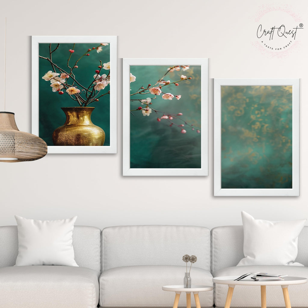 CRAFT QUEST Nature Inspired Flowers In Vase Modern Wall Art | Set of 3 Frames for Home Decoration | Ideal for Living Room, Bedroom & Offices