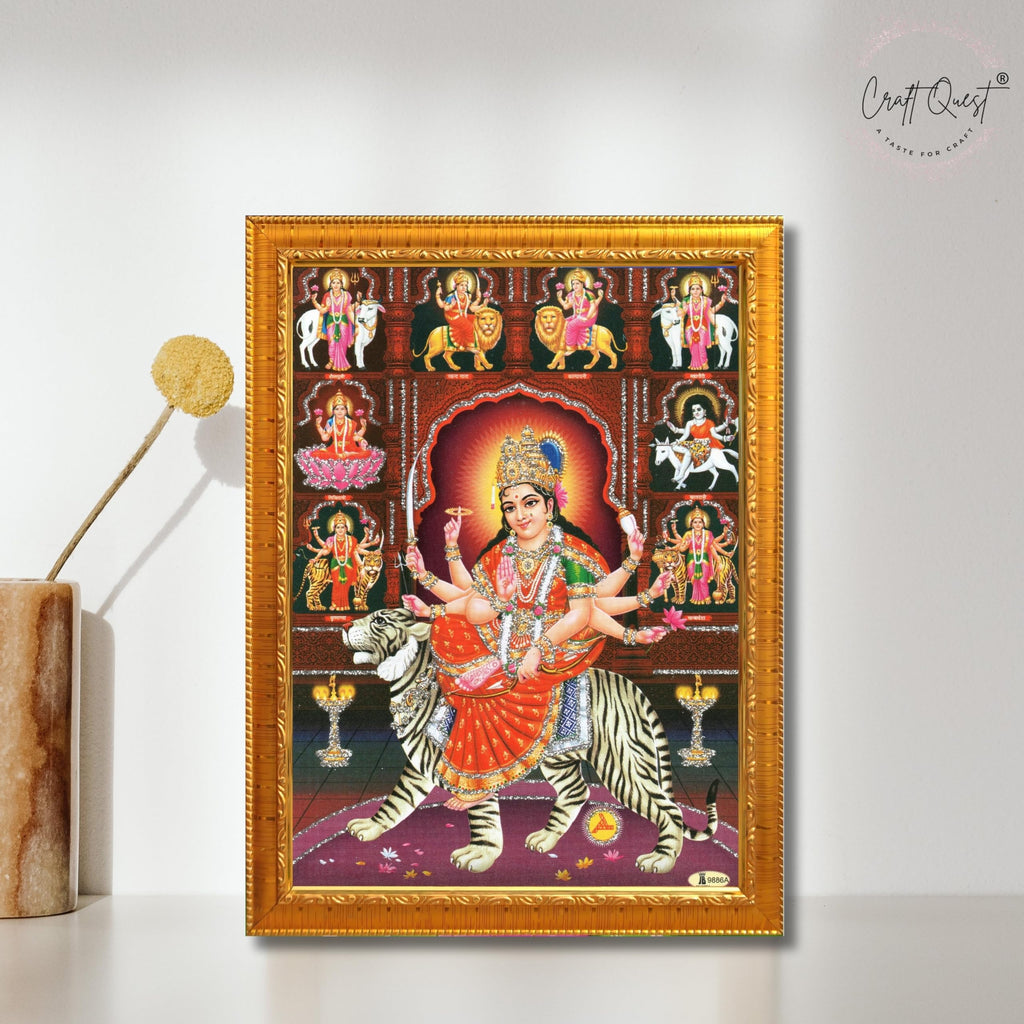 CRAFT QUEST Durga Mata Goddess Navadurga Navdurga Wall Painting Framed Home Décor