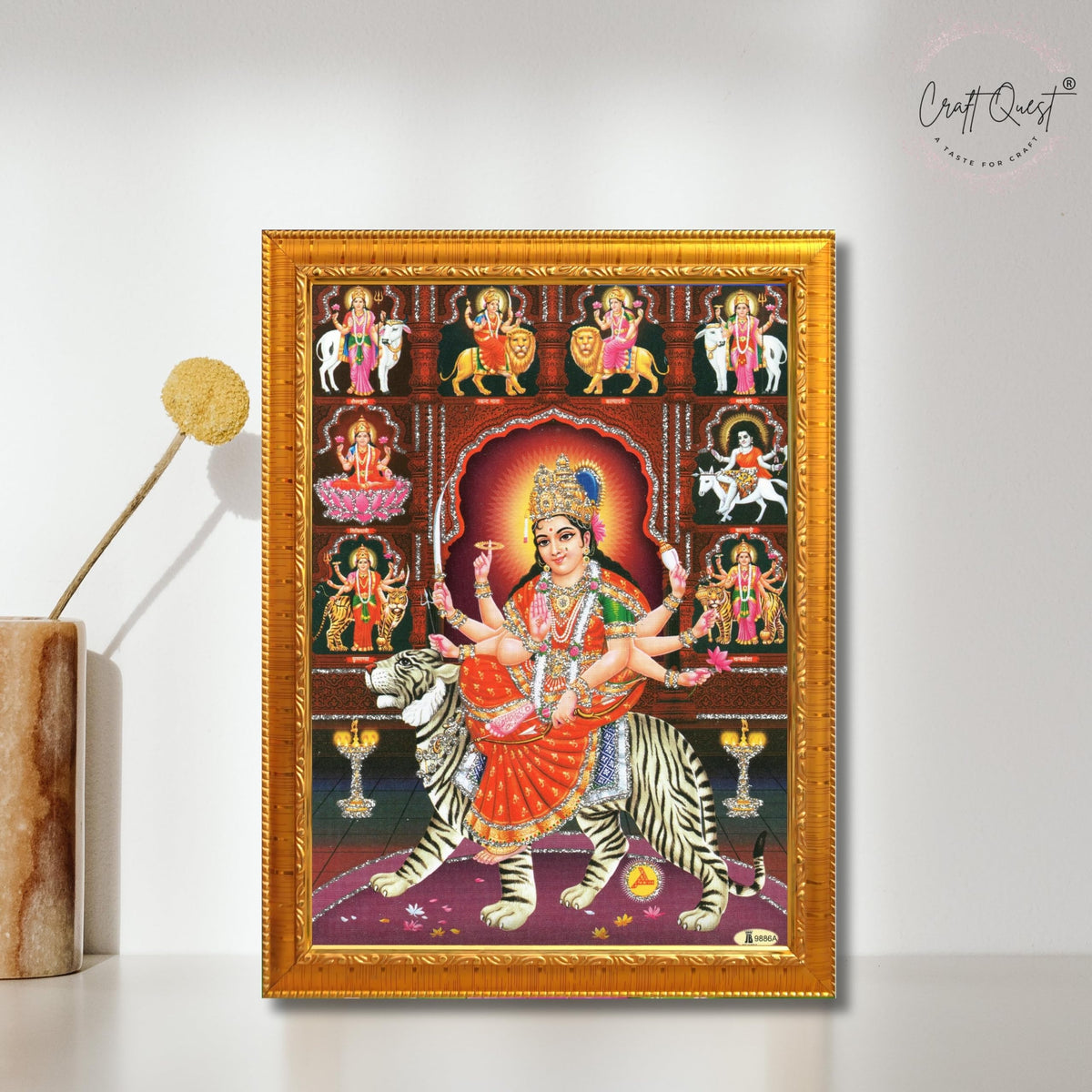 CRAFT QUEST Durga Mata Goddess Navadurga Navdurga Wall Painting Framed Home Décor