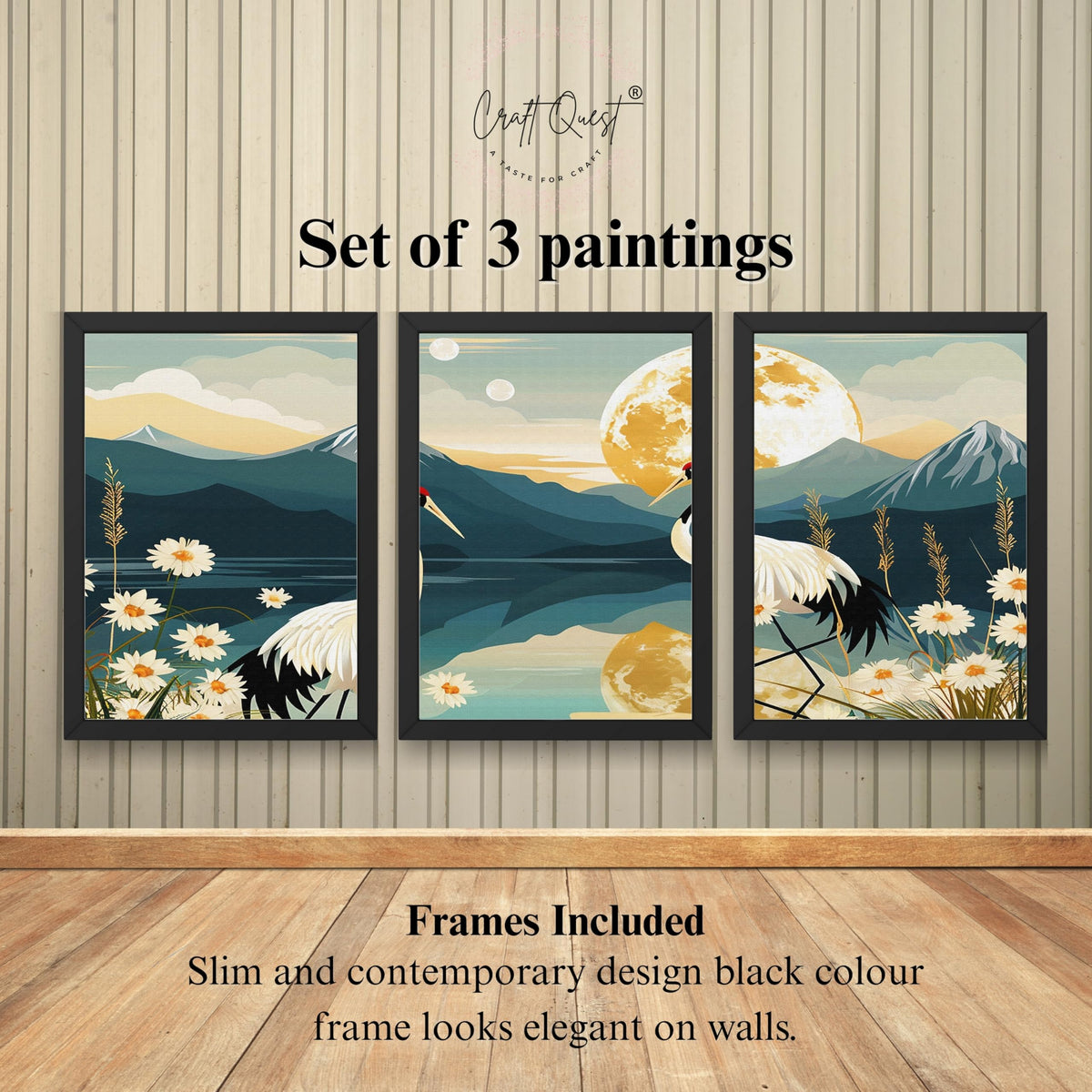 CRAFT QUEST Modern Of Lake & Mountains Wall Art | Set of 3 Frames for Home Decoration | Ideal for Living Room, Bedroom & Offices