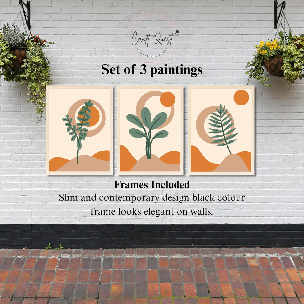 CRAFT QUEST Wall Art Decor Paintings | Set of 3 BOHO Wall Art Frames for Home Decoratio | Ideal for Living Room, Offices & Bedrooms