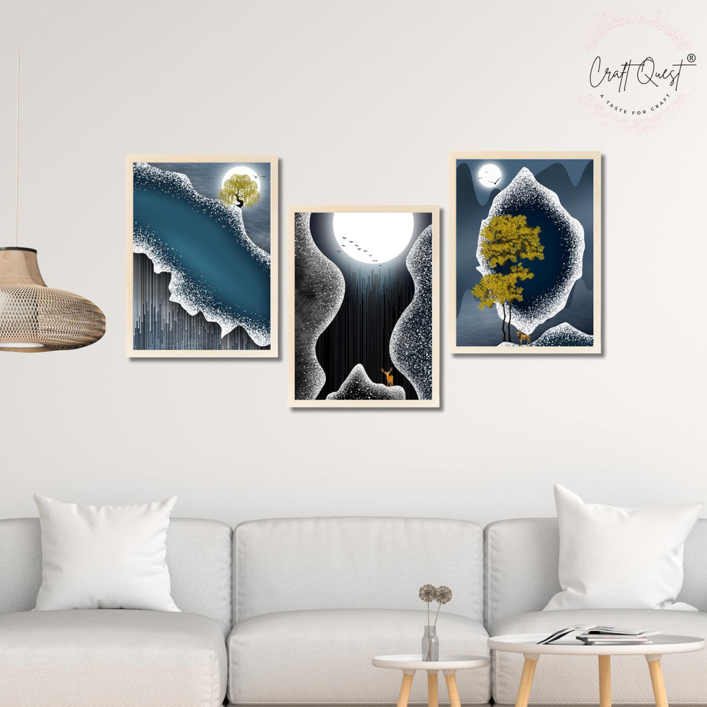 CRAFT QUEST Modern Art Abstract Fashionable Artwork Wall Art | Set of 3 Frames for Home Decoration | Ideal for Living Room, Bedroom & Offices