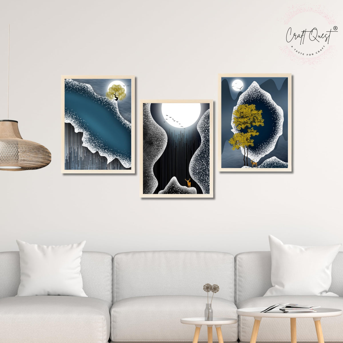 CRAFT QUEST Modern Art Abstract Fashionable Artwork Wall Art | Set of 3 Frames for Home Decoration | Ideal for Living Room, Bedroom & Offices